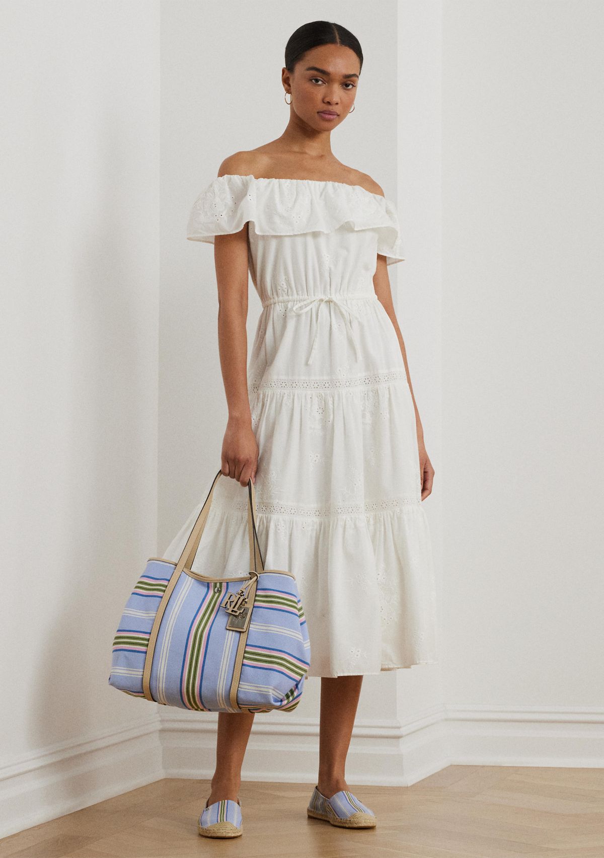 Cotton Off the Shoulder Tiered Dress