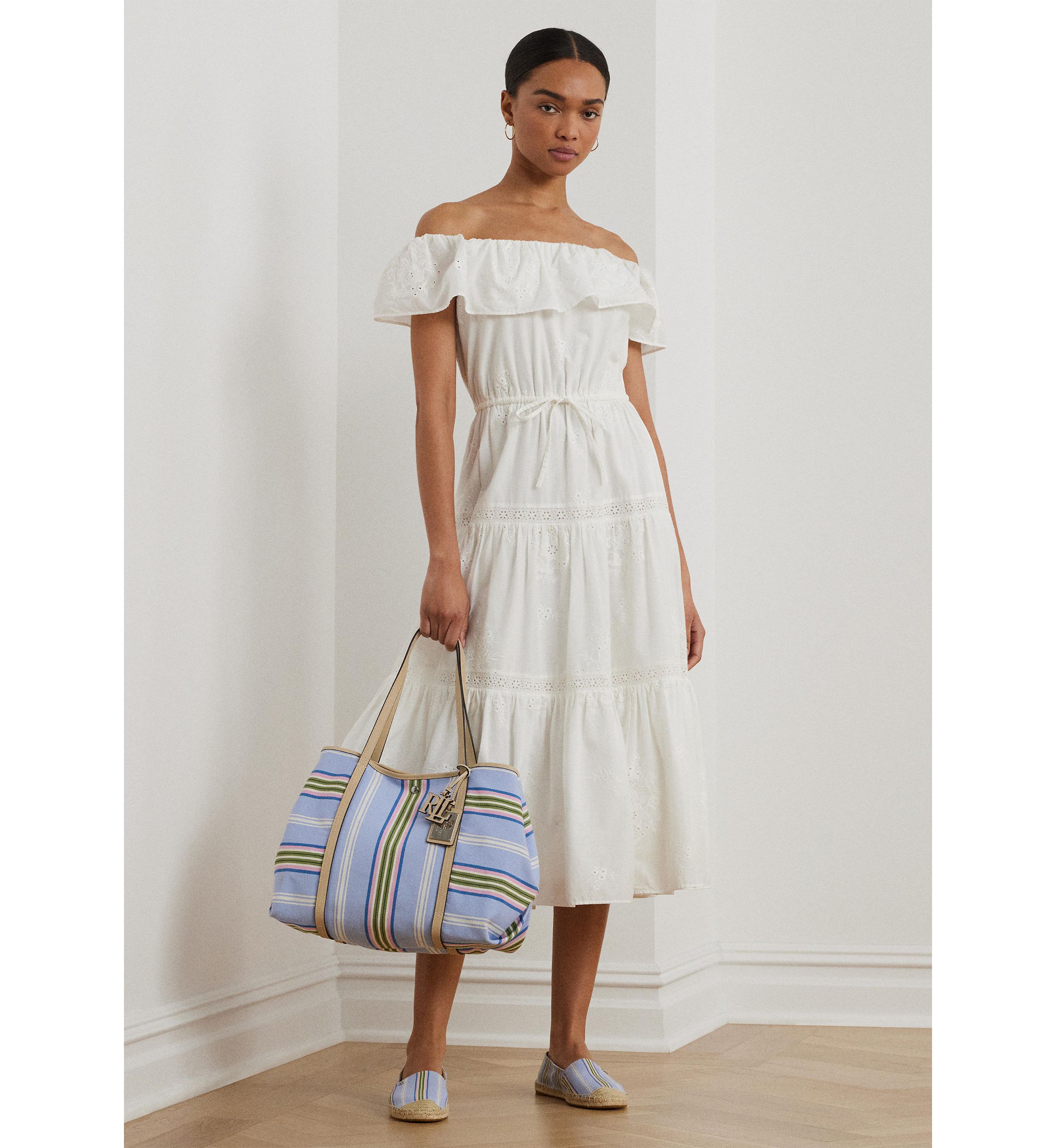 Cotton Off the Shoulder Tiered Dress