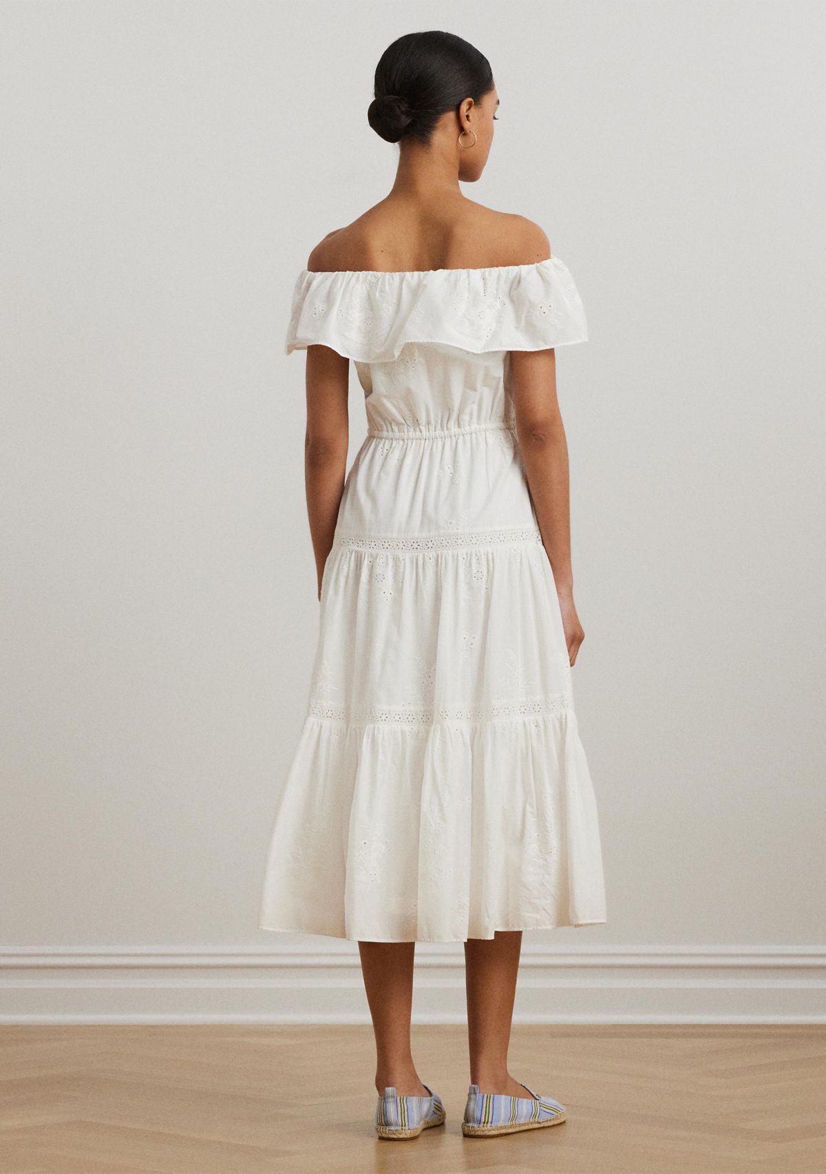 Cotton Off the Shoulder Tiered Dress