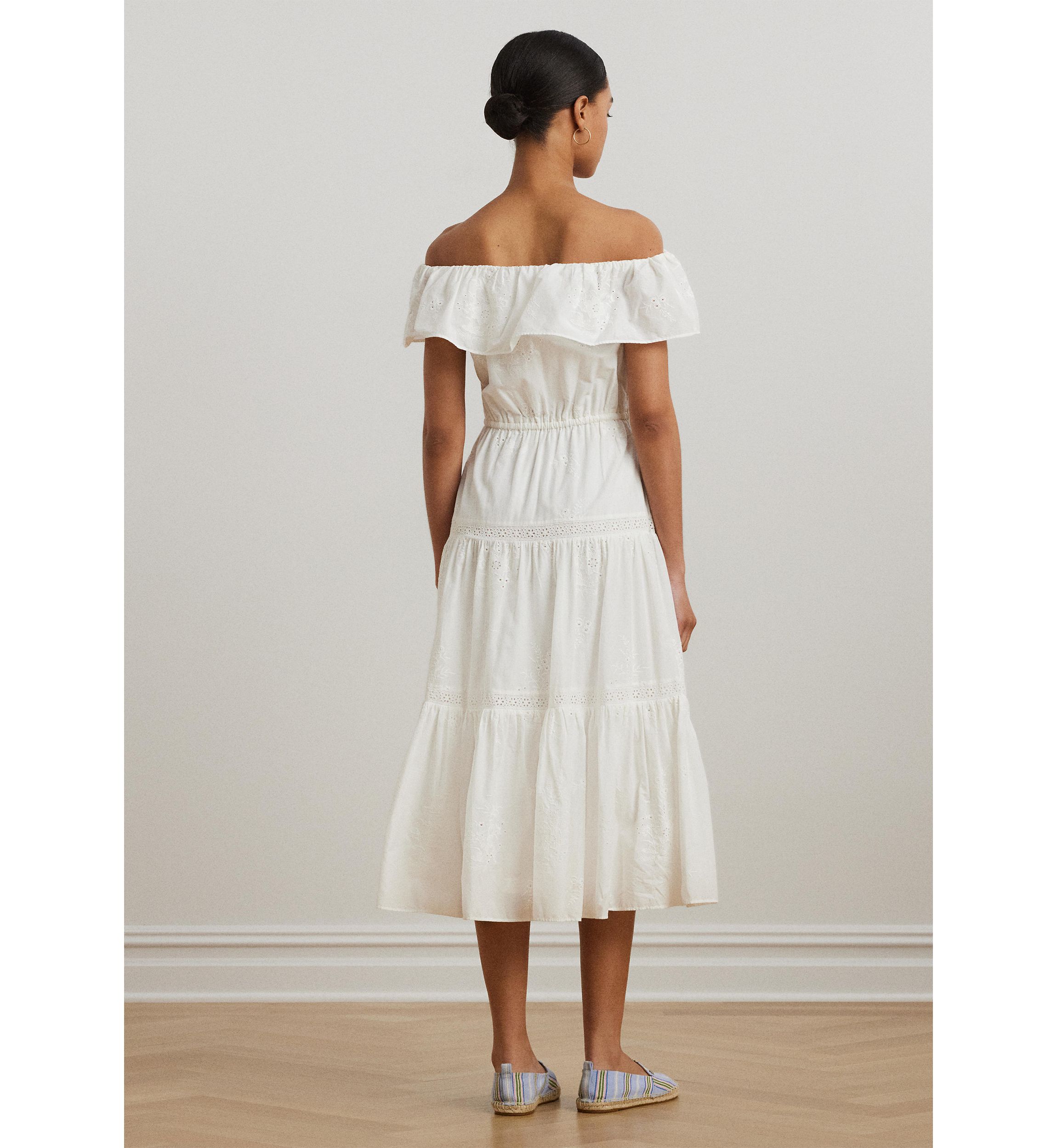 Cotton Off the Shoulder Tiered Dress