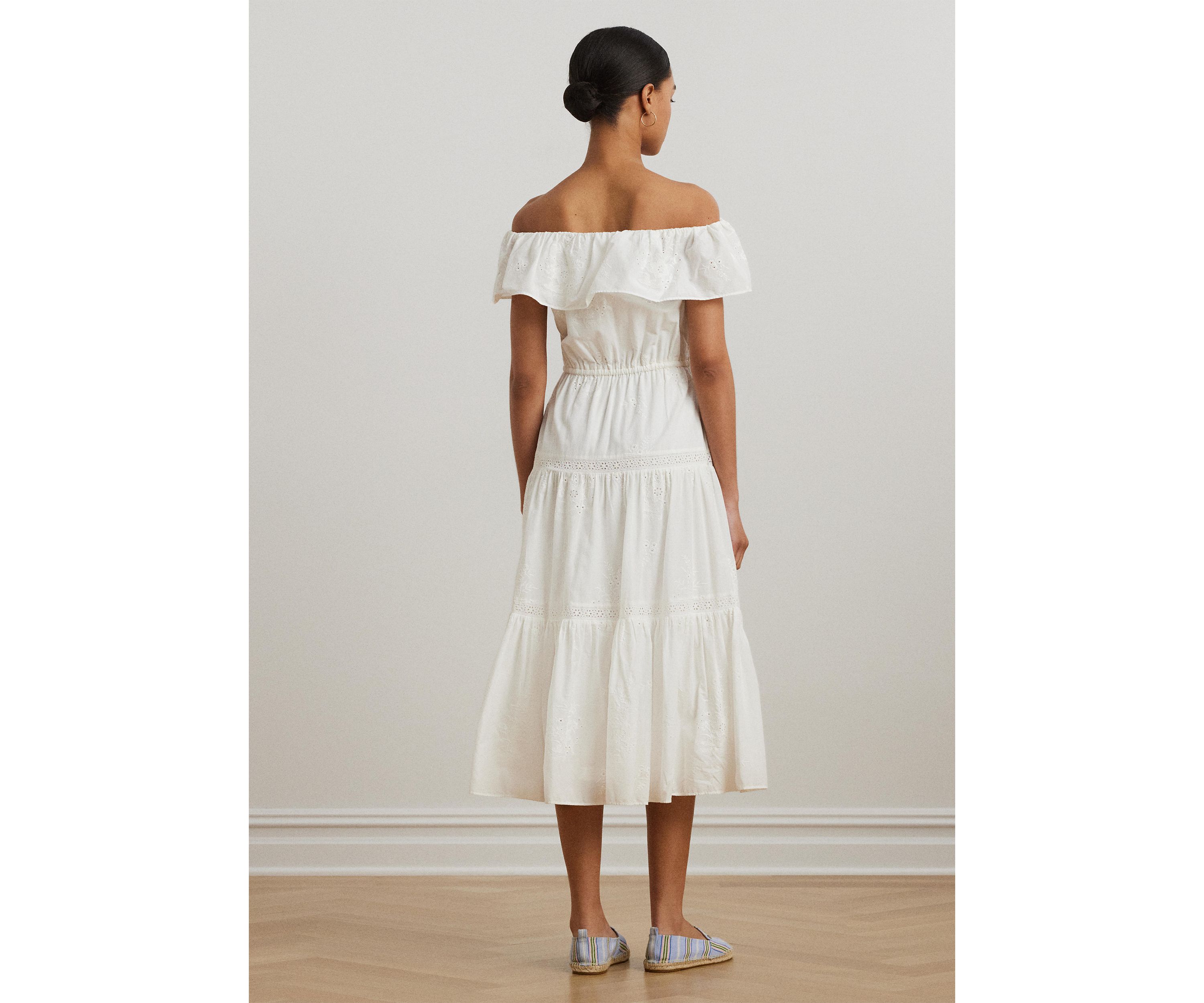 Cotton Off the Shoulder Tiered Dress