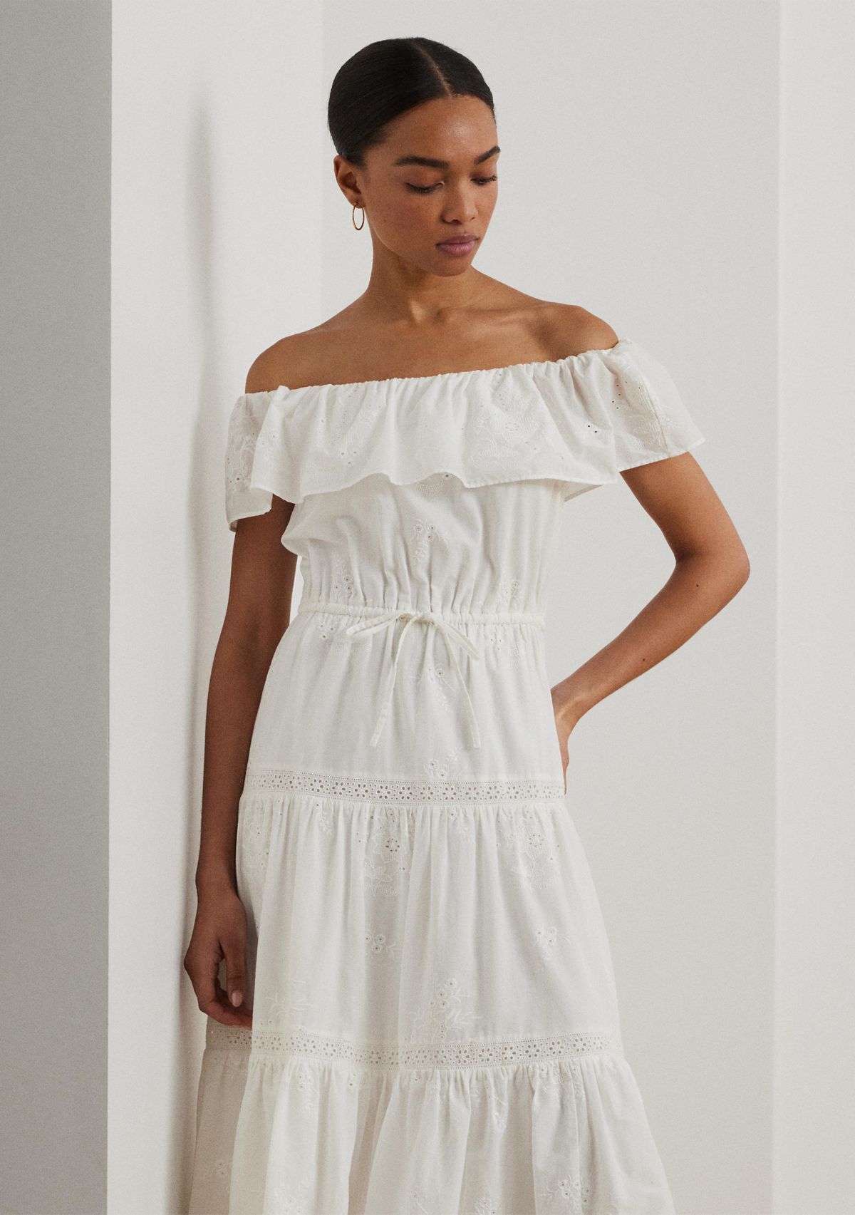 Cotton Off the Shoulder Tiered Dress