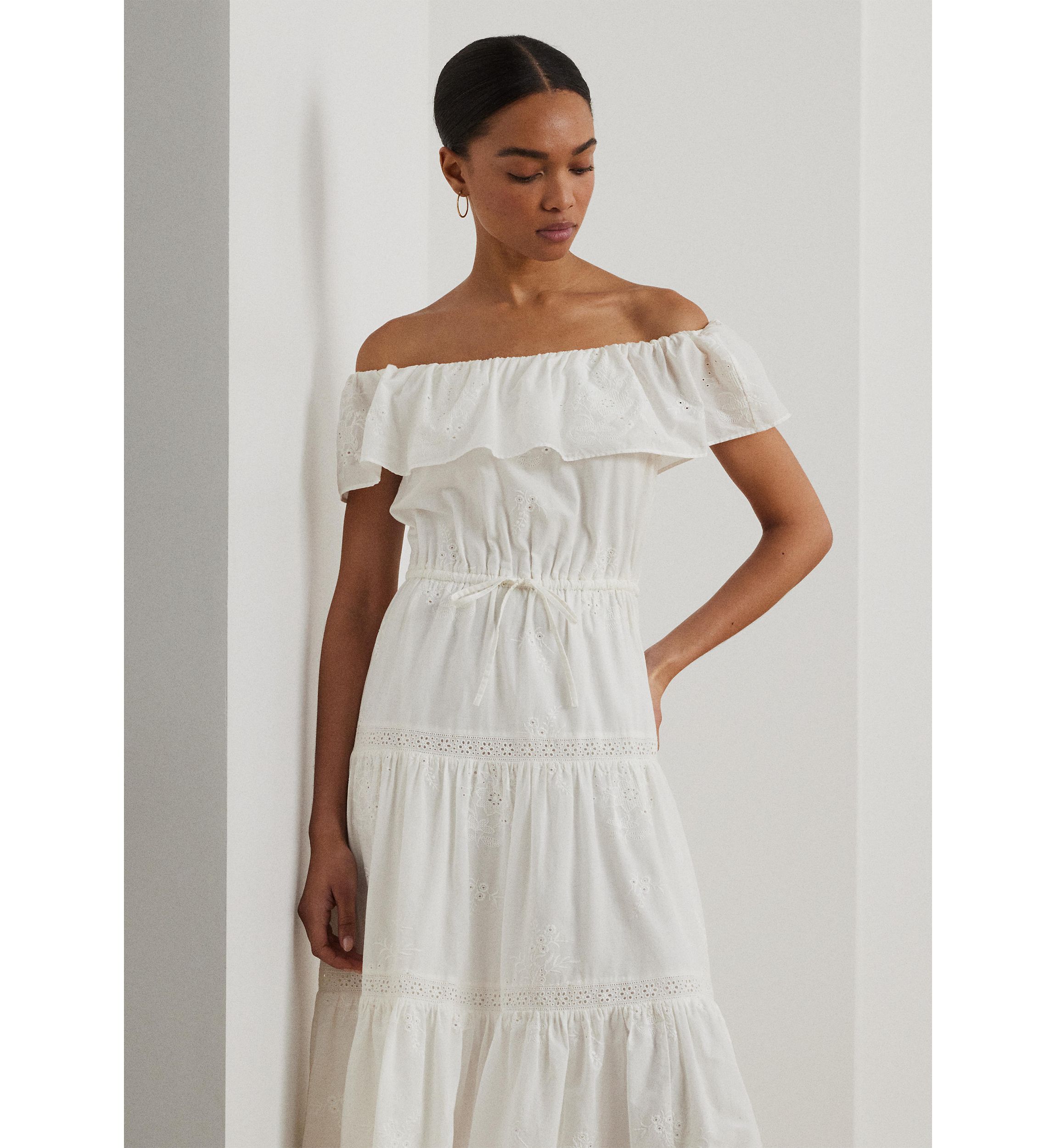 Cotton Off the Shoulder Tiered Dress