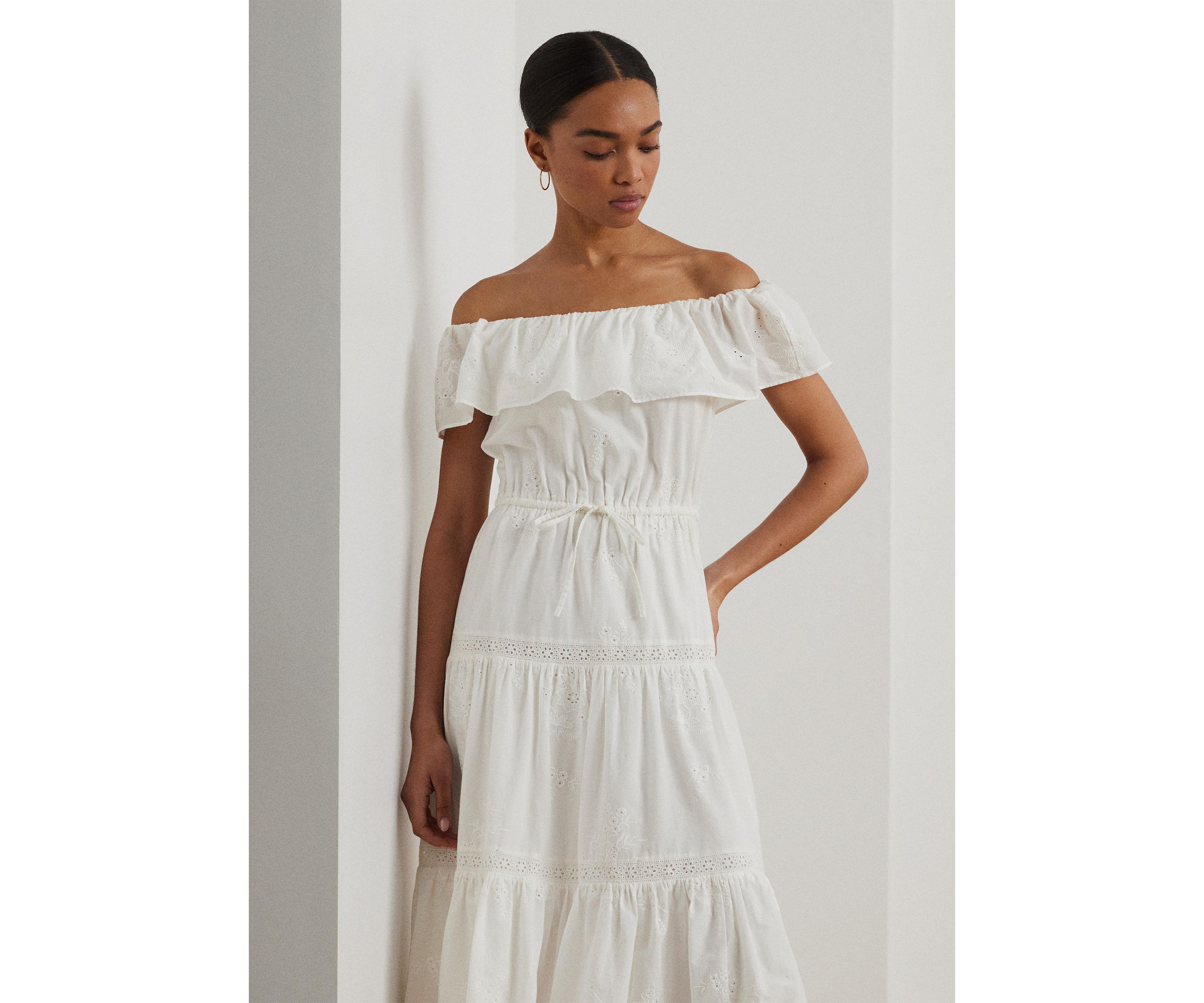 Cotton Off the Shoulder Tiered Dress