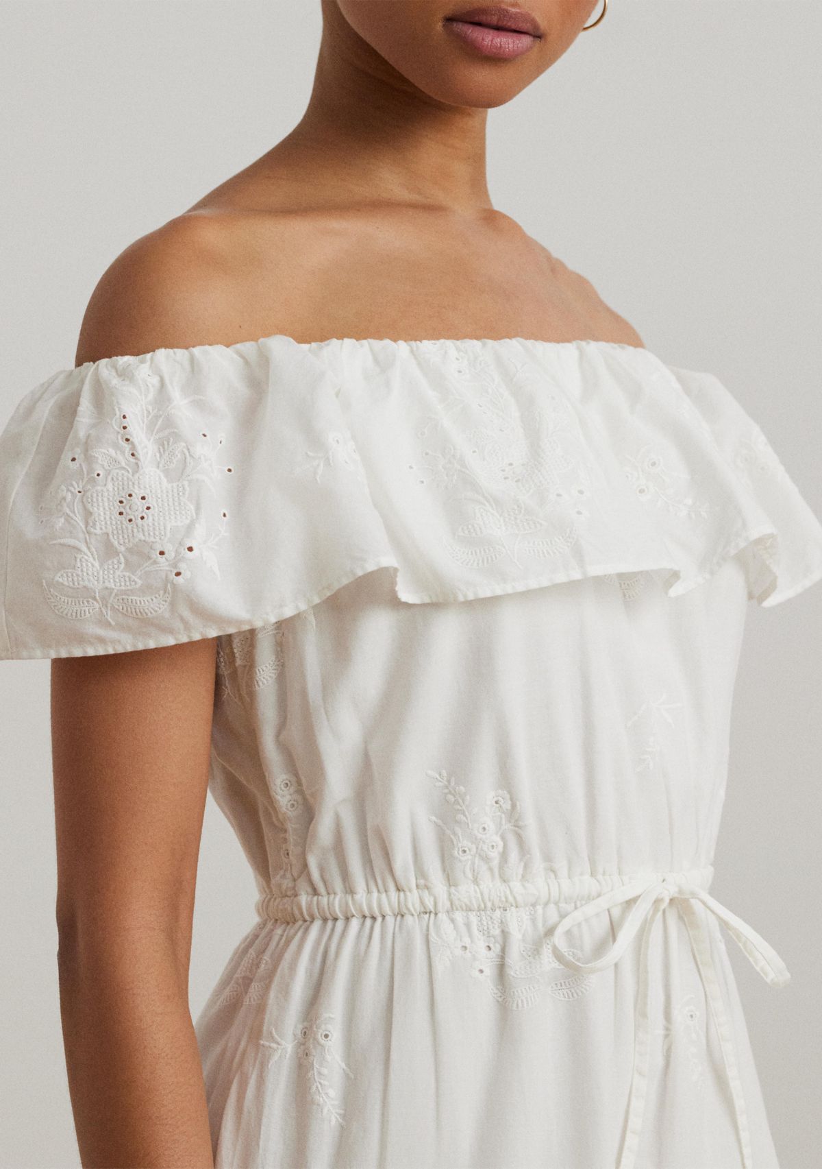 Cotton Off the Shoulder Tiered Dress