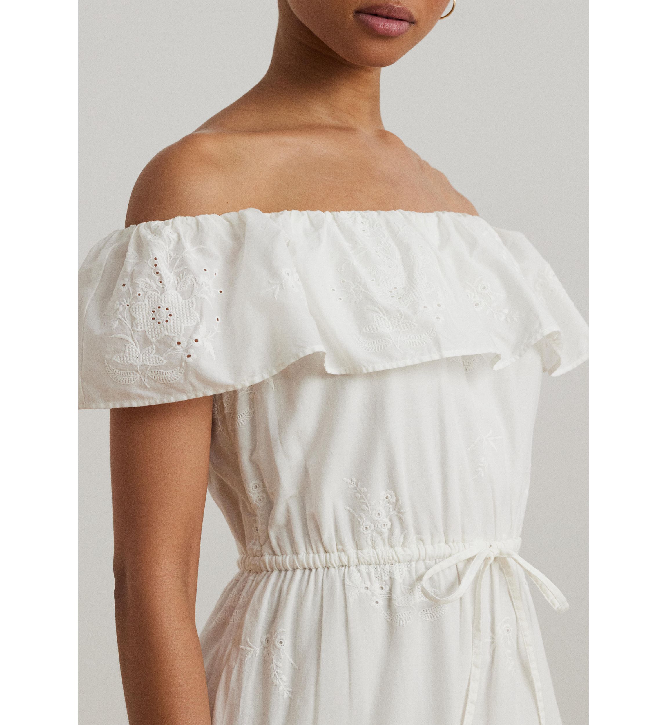 Cotton Off the Shoulder Tiered Dress