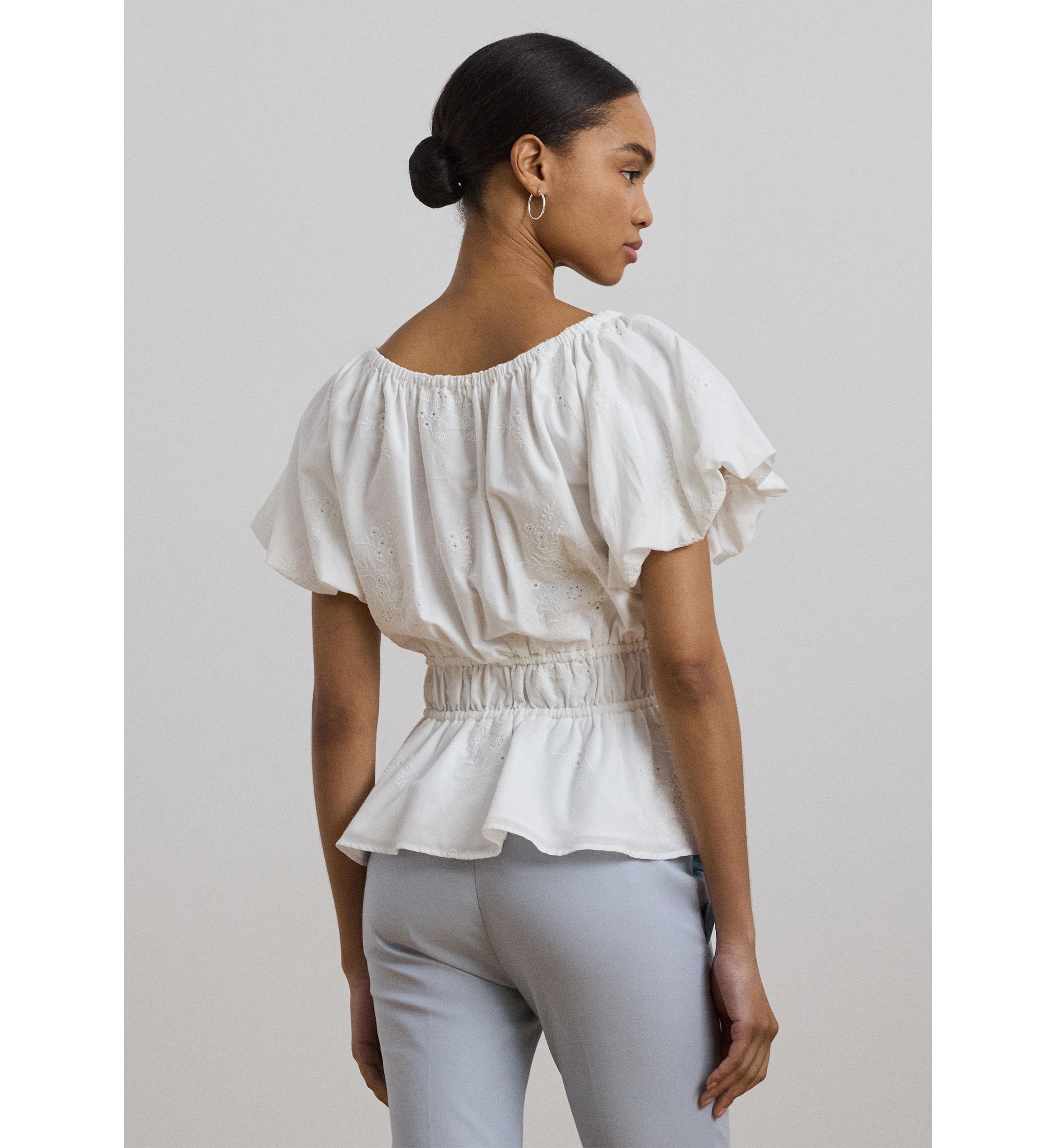 Eyelet Cotton Voile Peplum Blouse