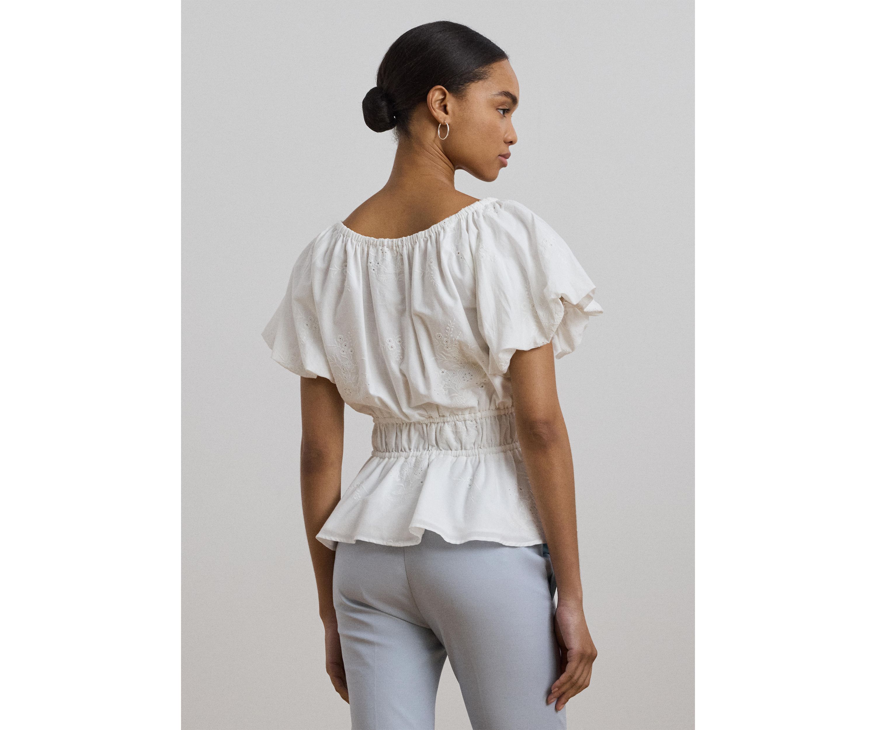 Eyelet Cotton Voile Peplum Blouse