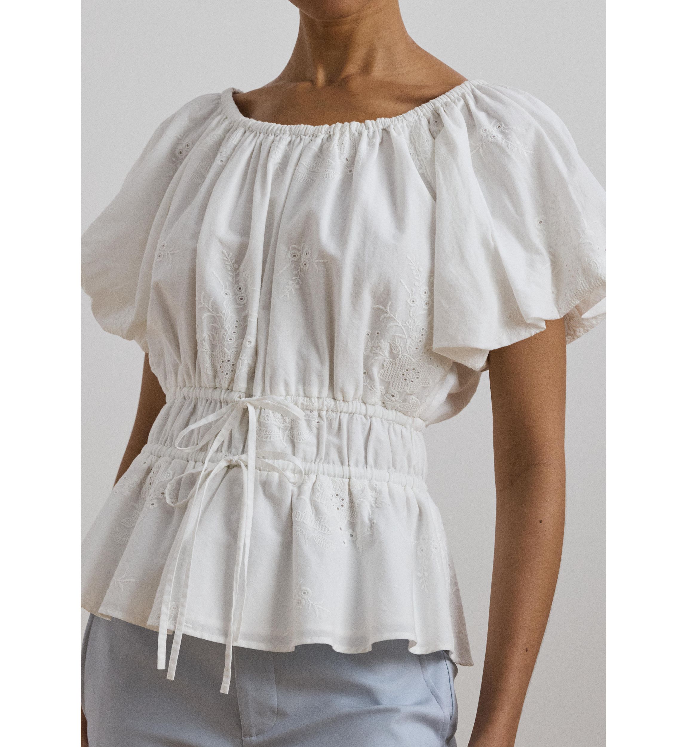 Eyelet Cotton Voile Peplum Blouse