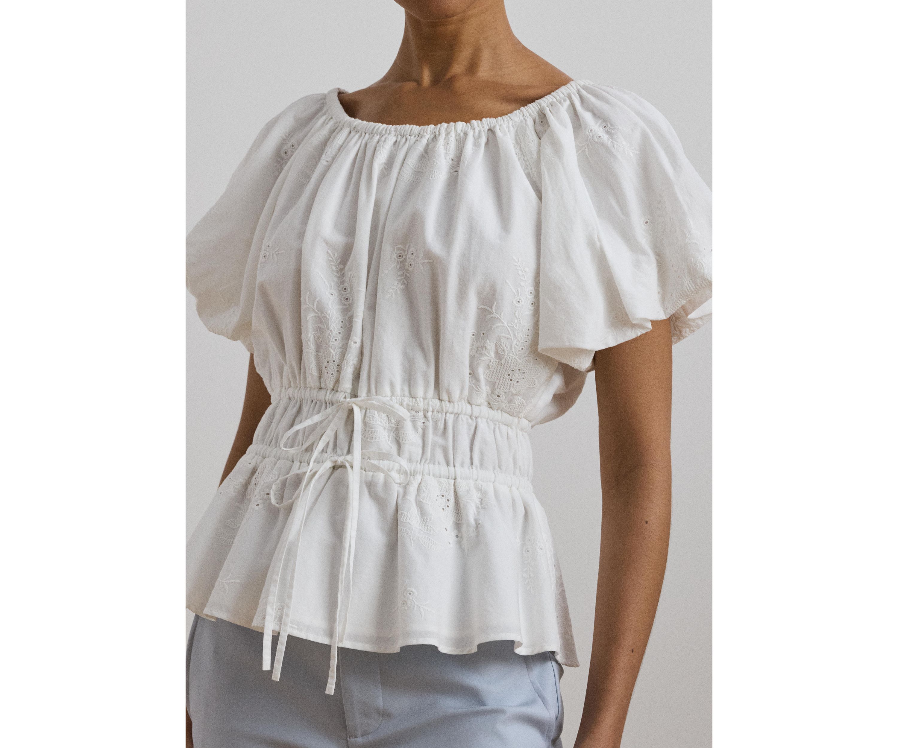Eyelet Cotton Voile Peplum Blouse