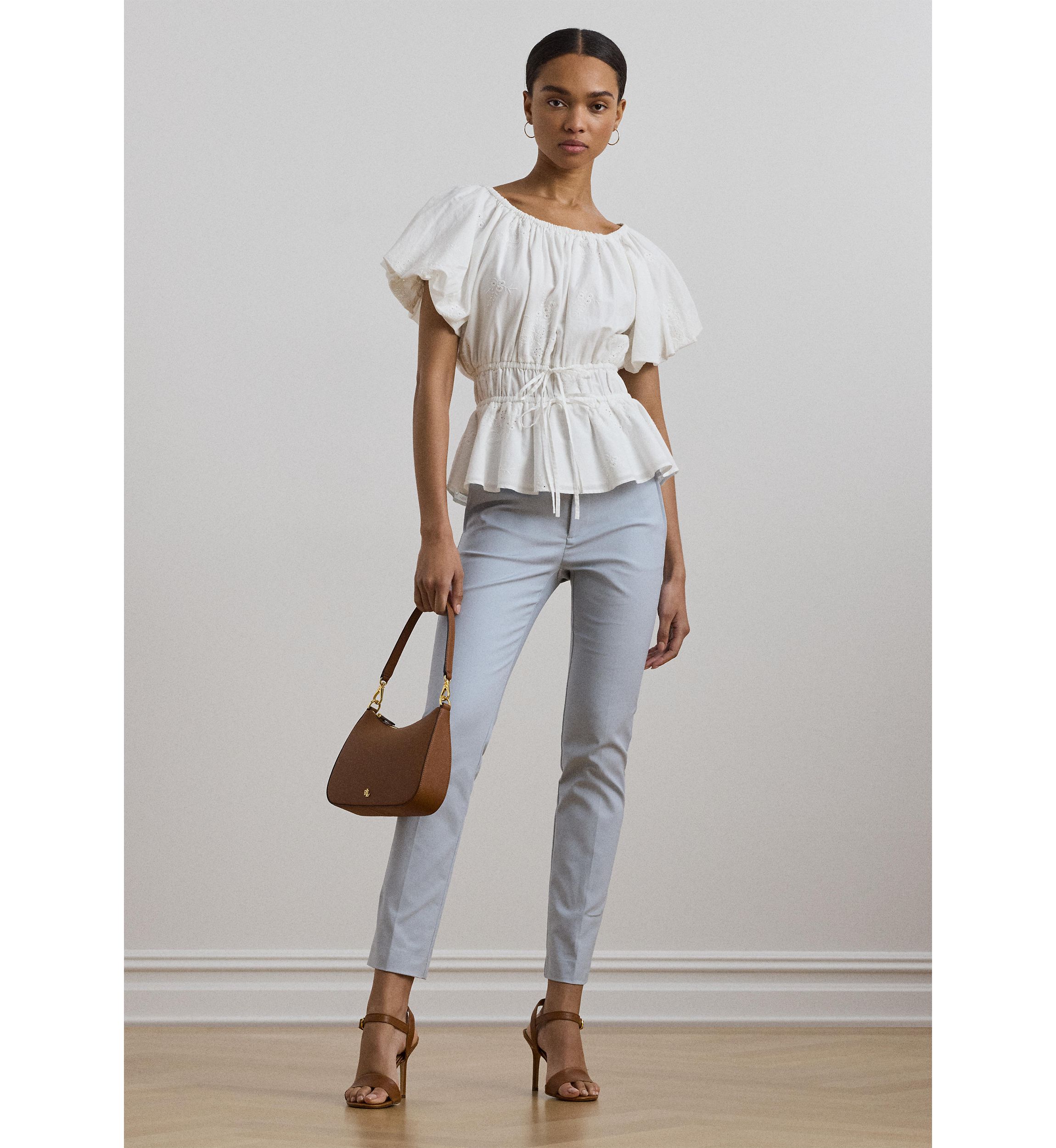 Eyelet Cotton Voile Peplum Blouse