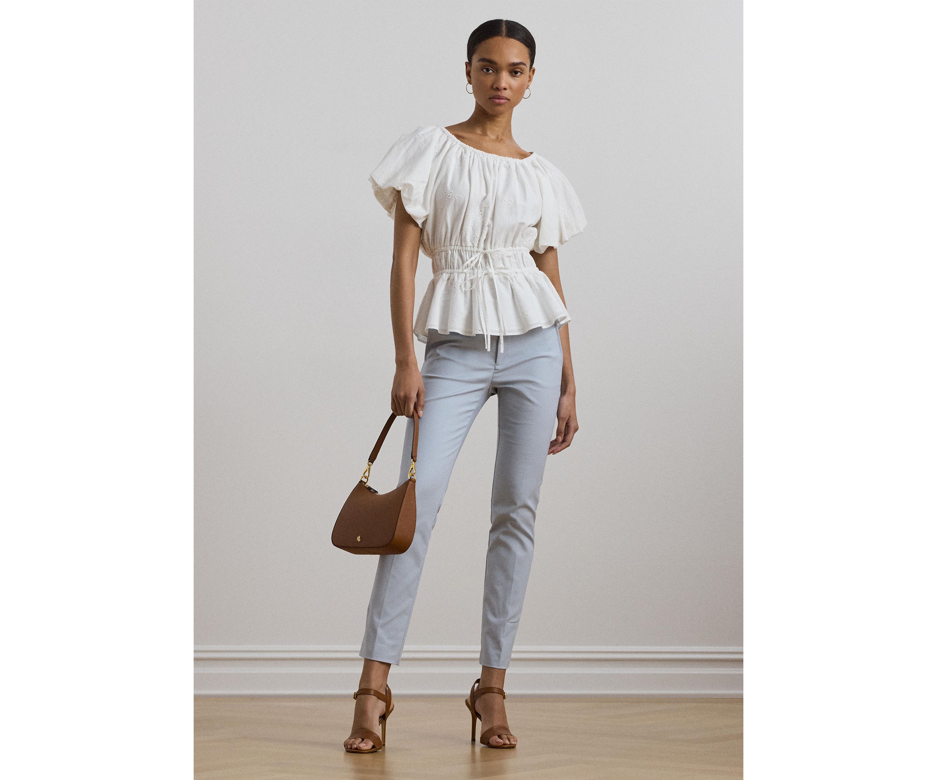 Eyelet Cotton Voile Peplum Blouse