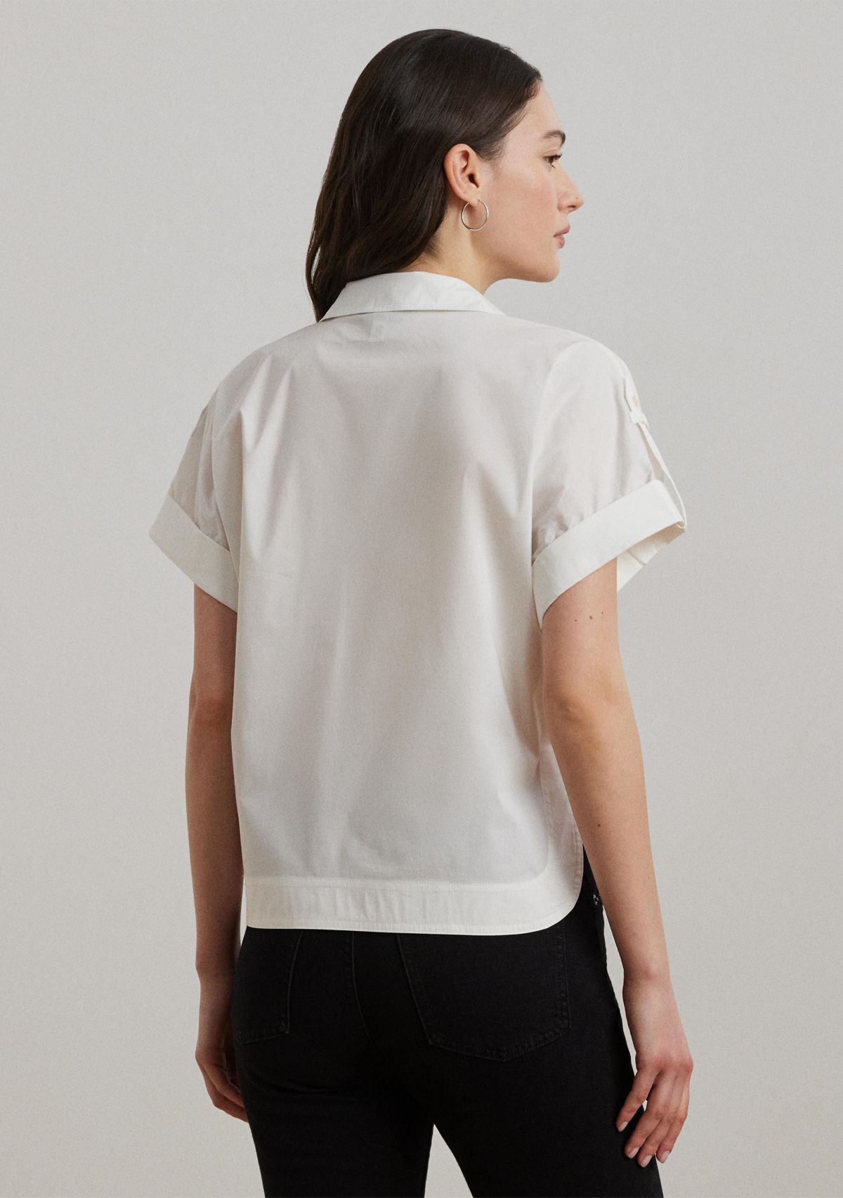 Womens Cotton-Blend Short-Sleeve Camp Shirt