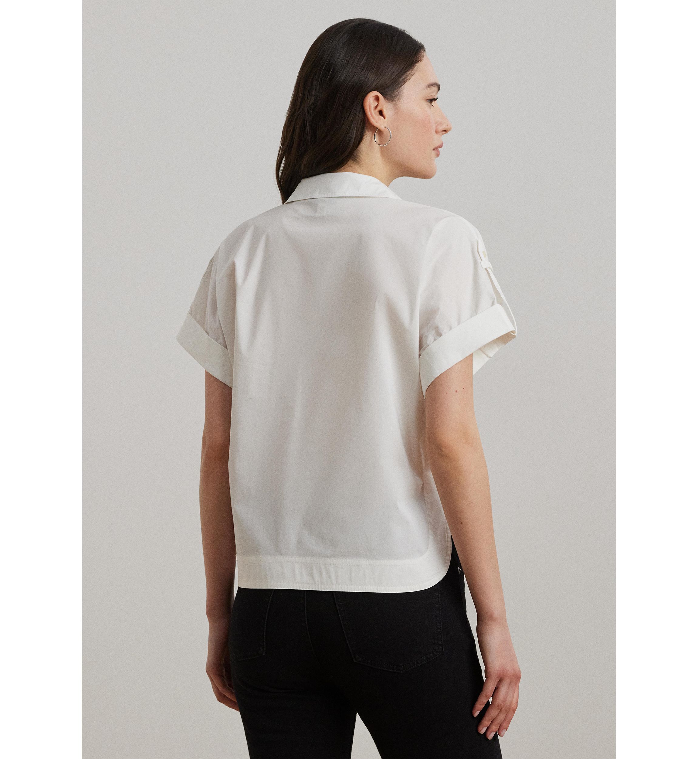Womens Cotton-Blend Short-Sleeve Camp Shirt