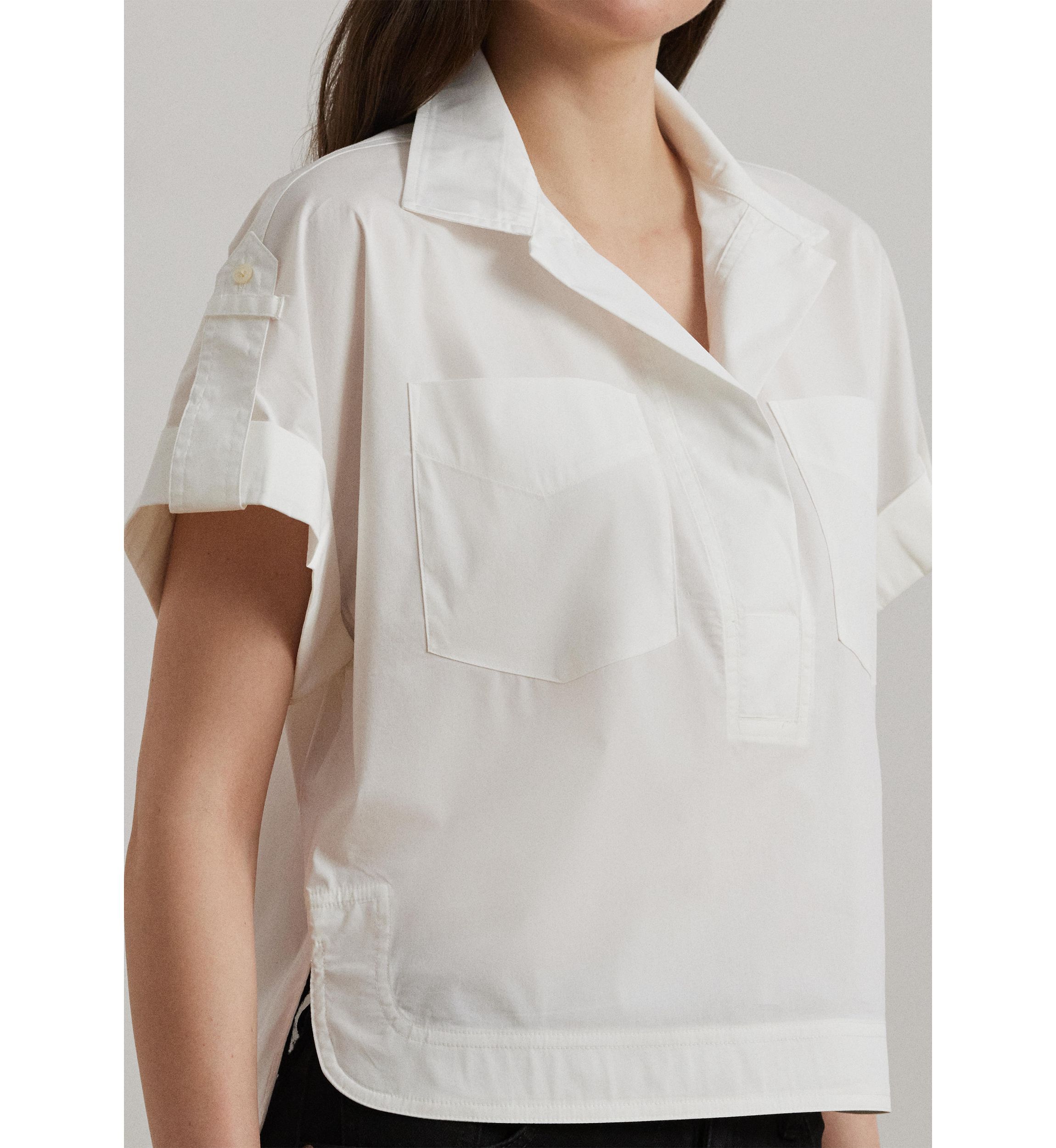 Womens Cotton-Blend Short-Sleeve Camp Shirt