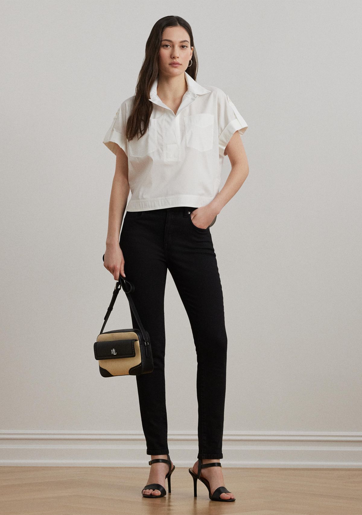 Womens Cotton-Blend Short-Sleeve Camp Shirt