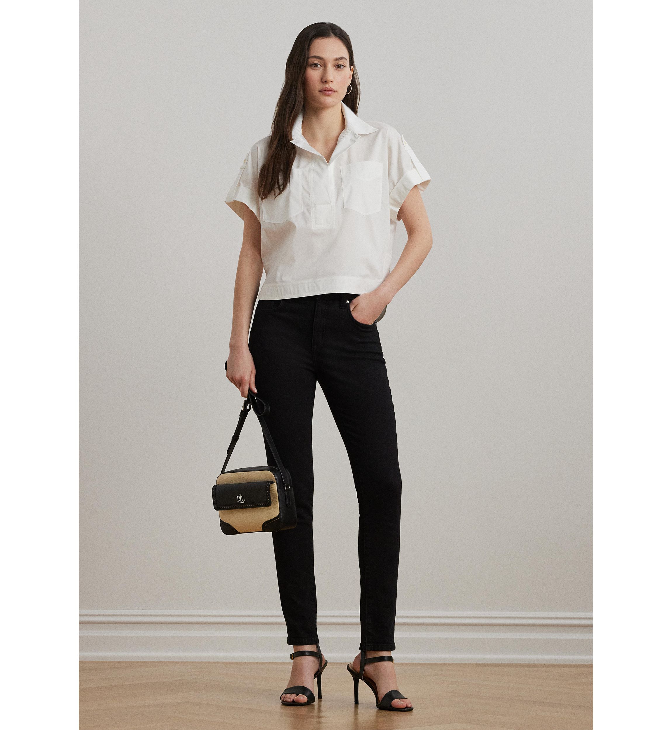 Womens Cotton-Blend Short-Sleeve Camp Shirt