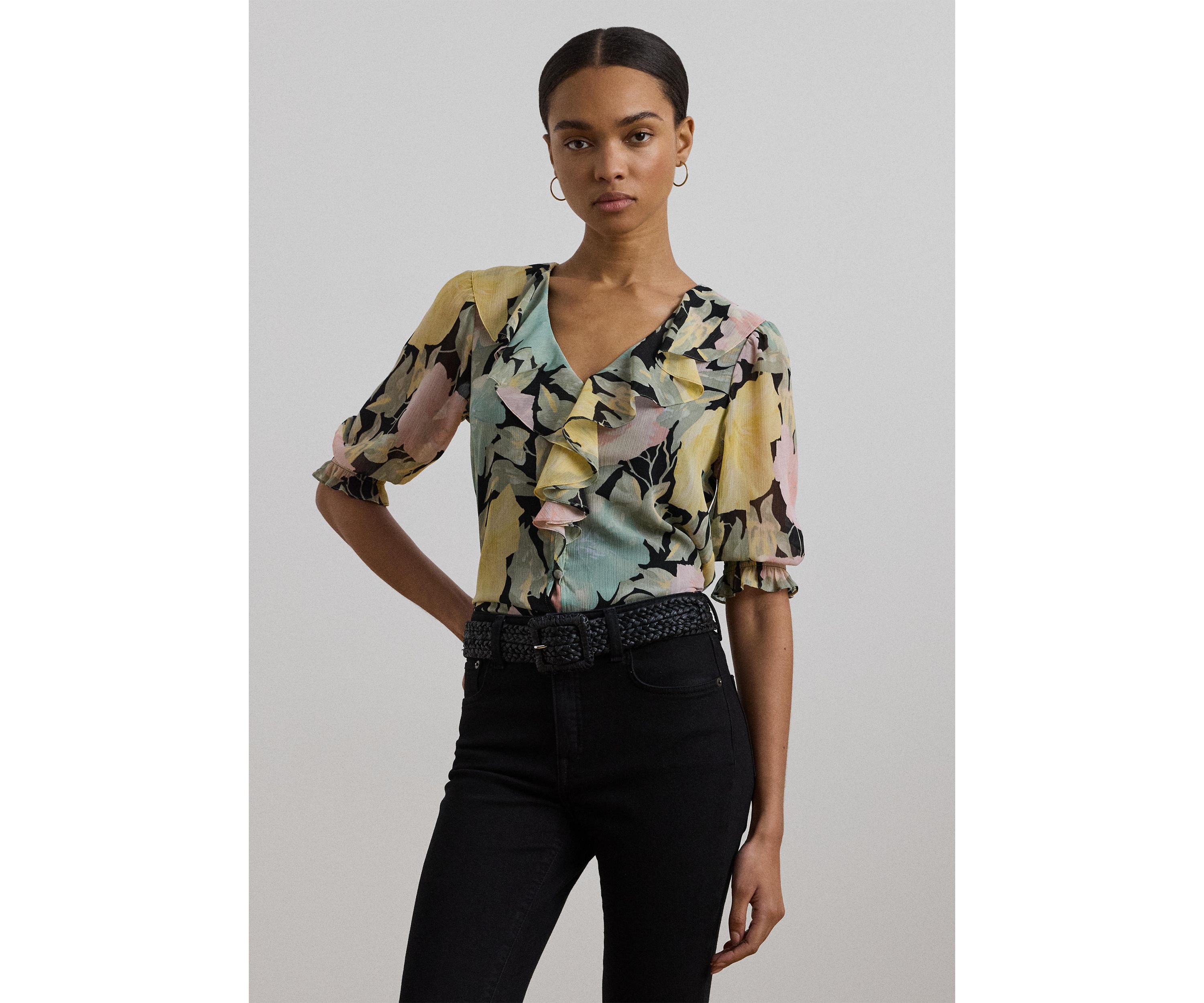 Floral Georgette Ruffle Trim Blouse
