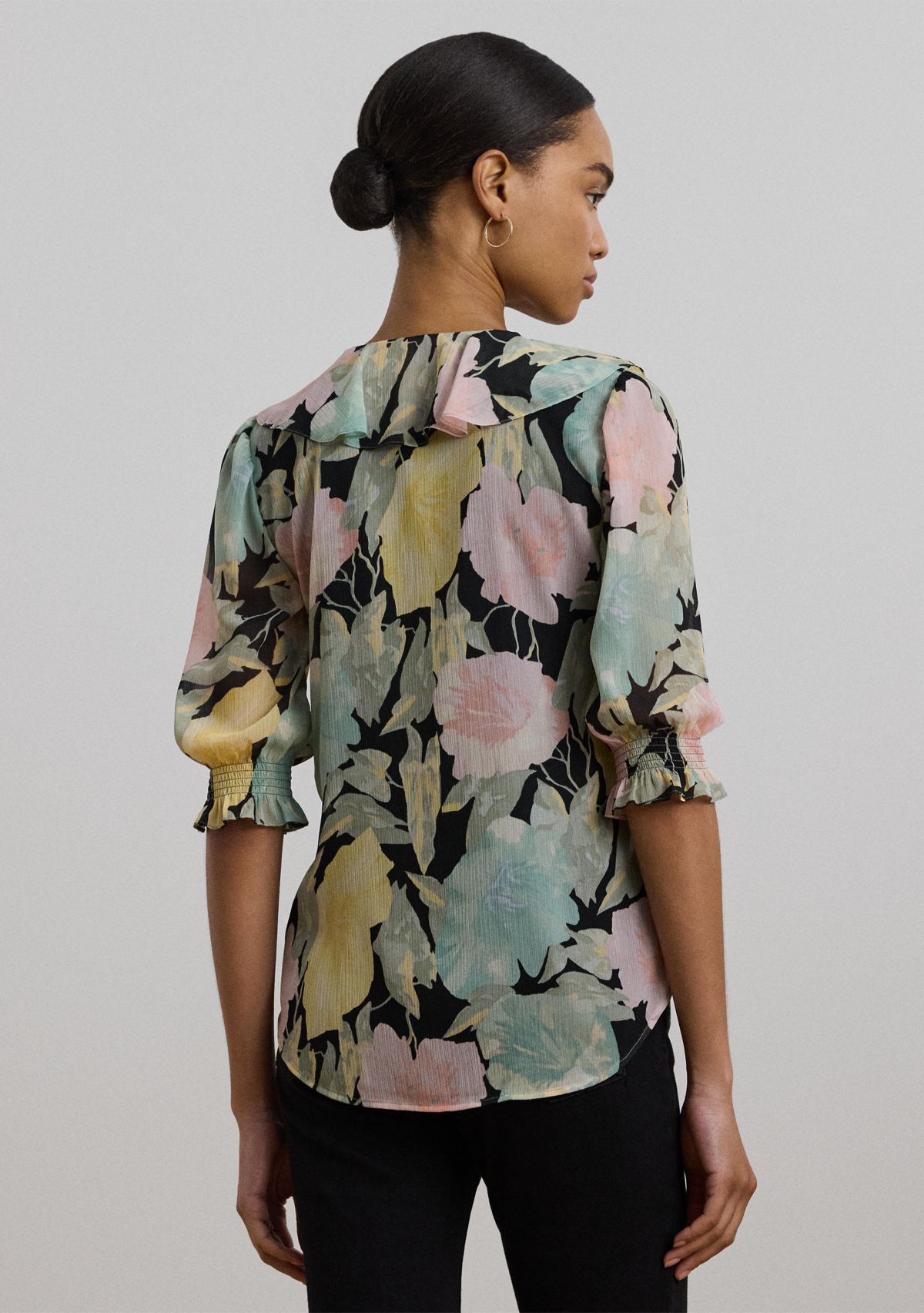 Floral Georgette Ruffle Trim Blouse