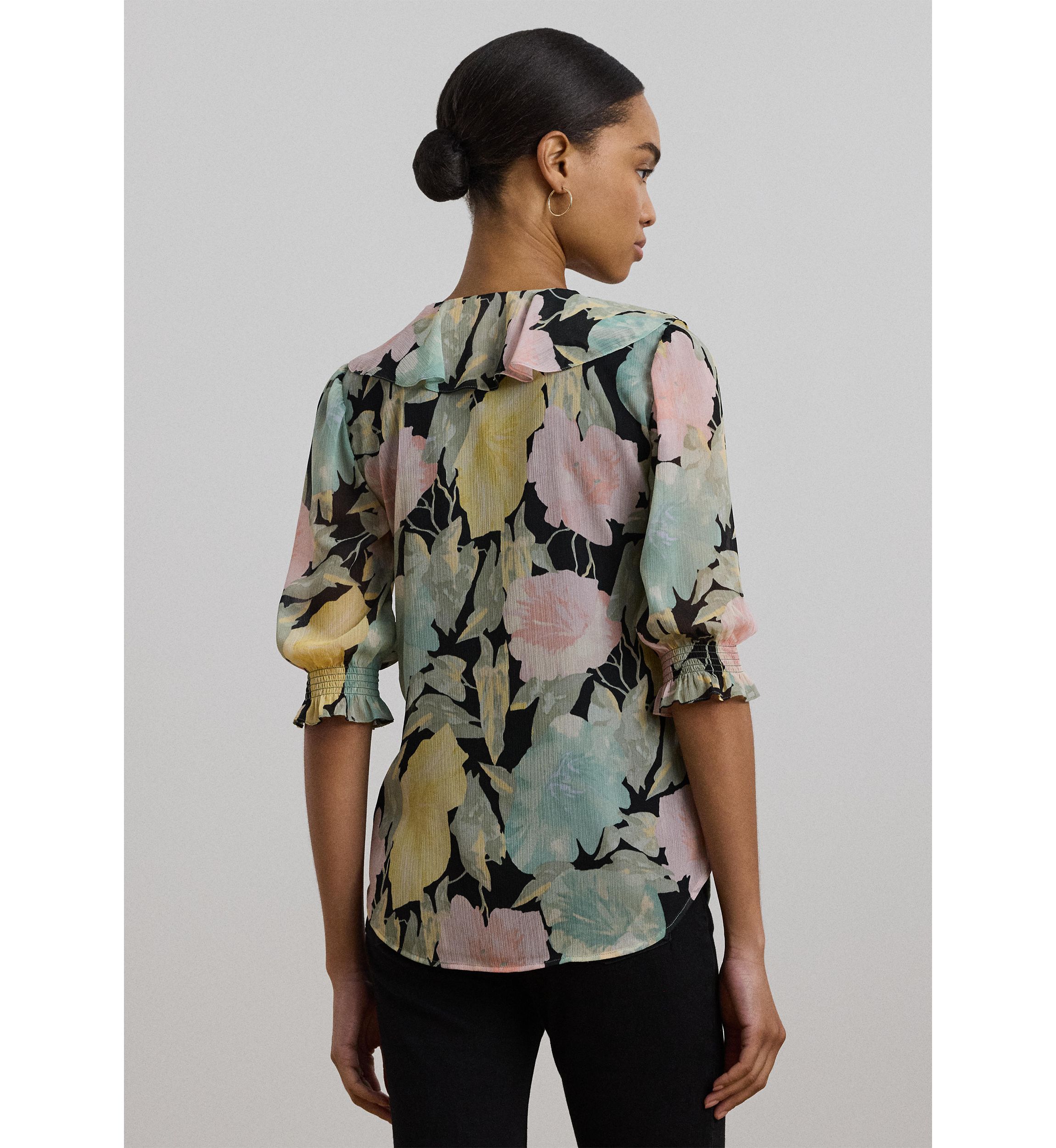 Floral Georgette Ruffle Trim Blouse