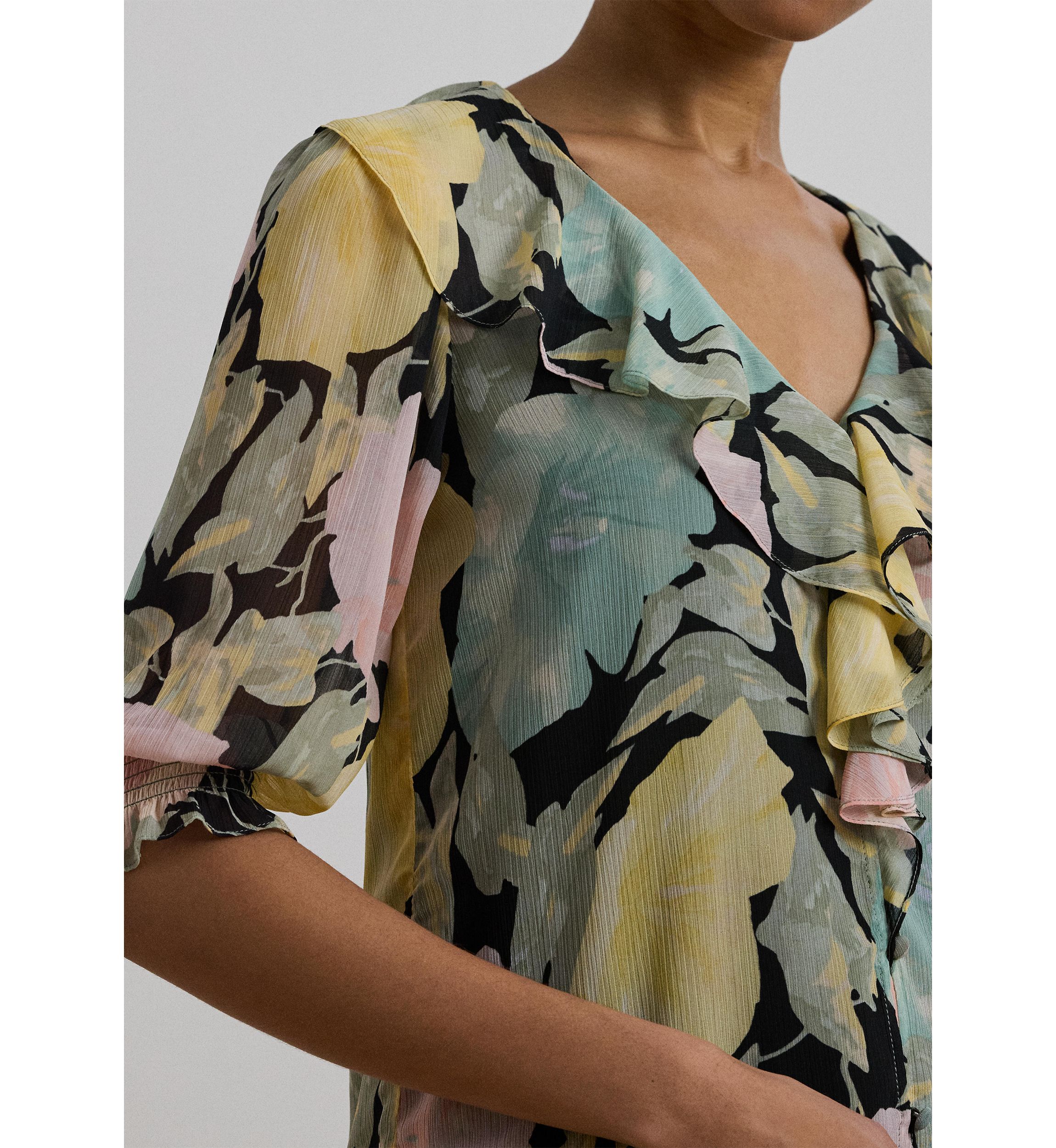 Floral Georgette Ruffle Trim Blouse
