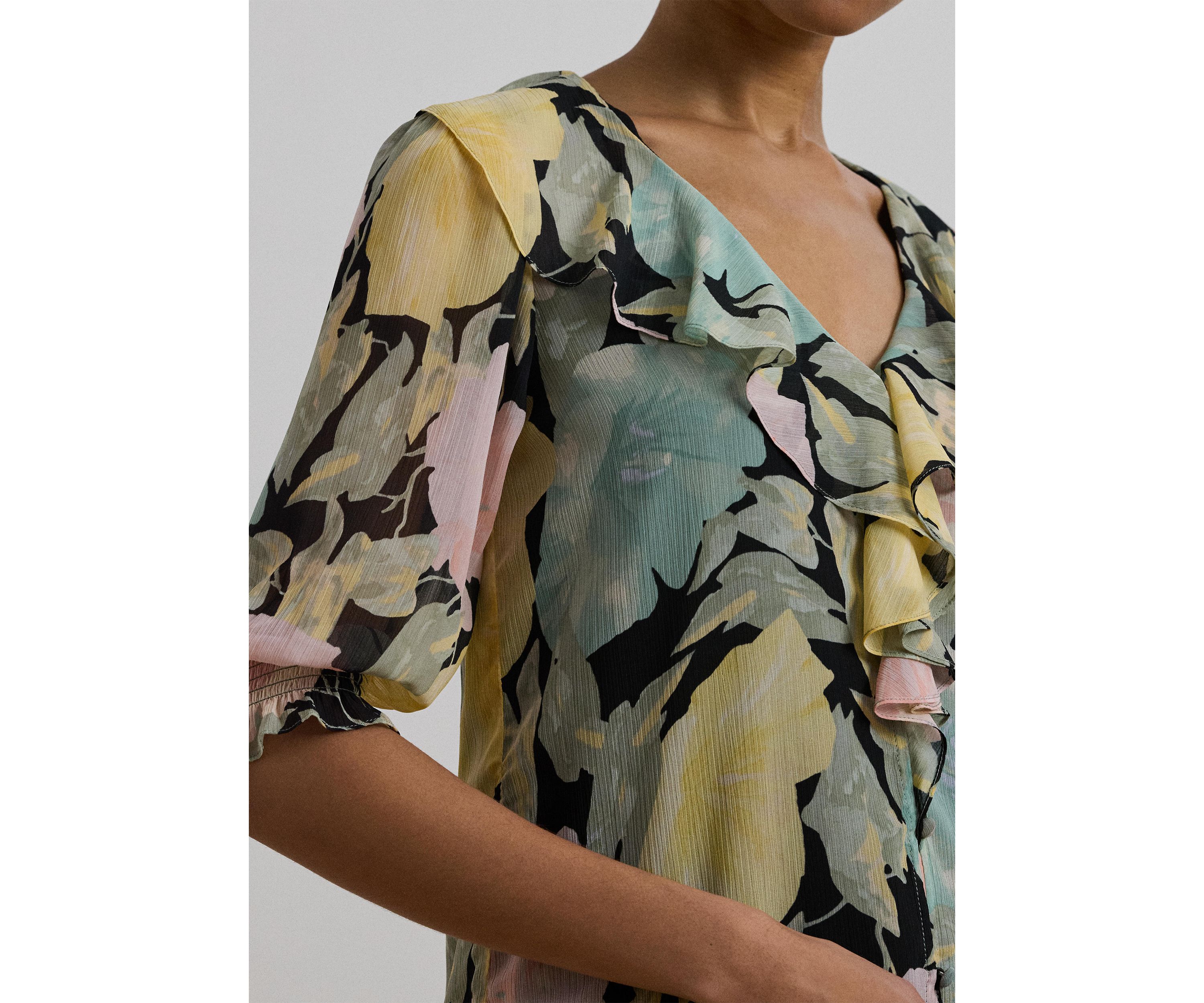 Floral Georgette Ruffle Trim Blouse