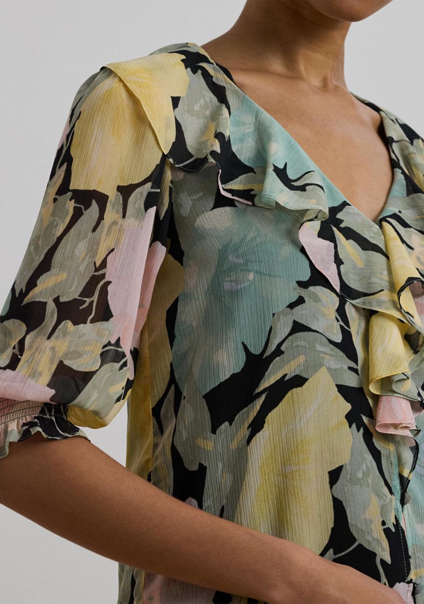Floral Georgette Ruffle Trim Blouse