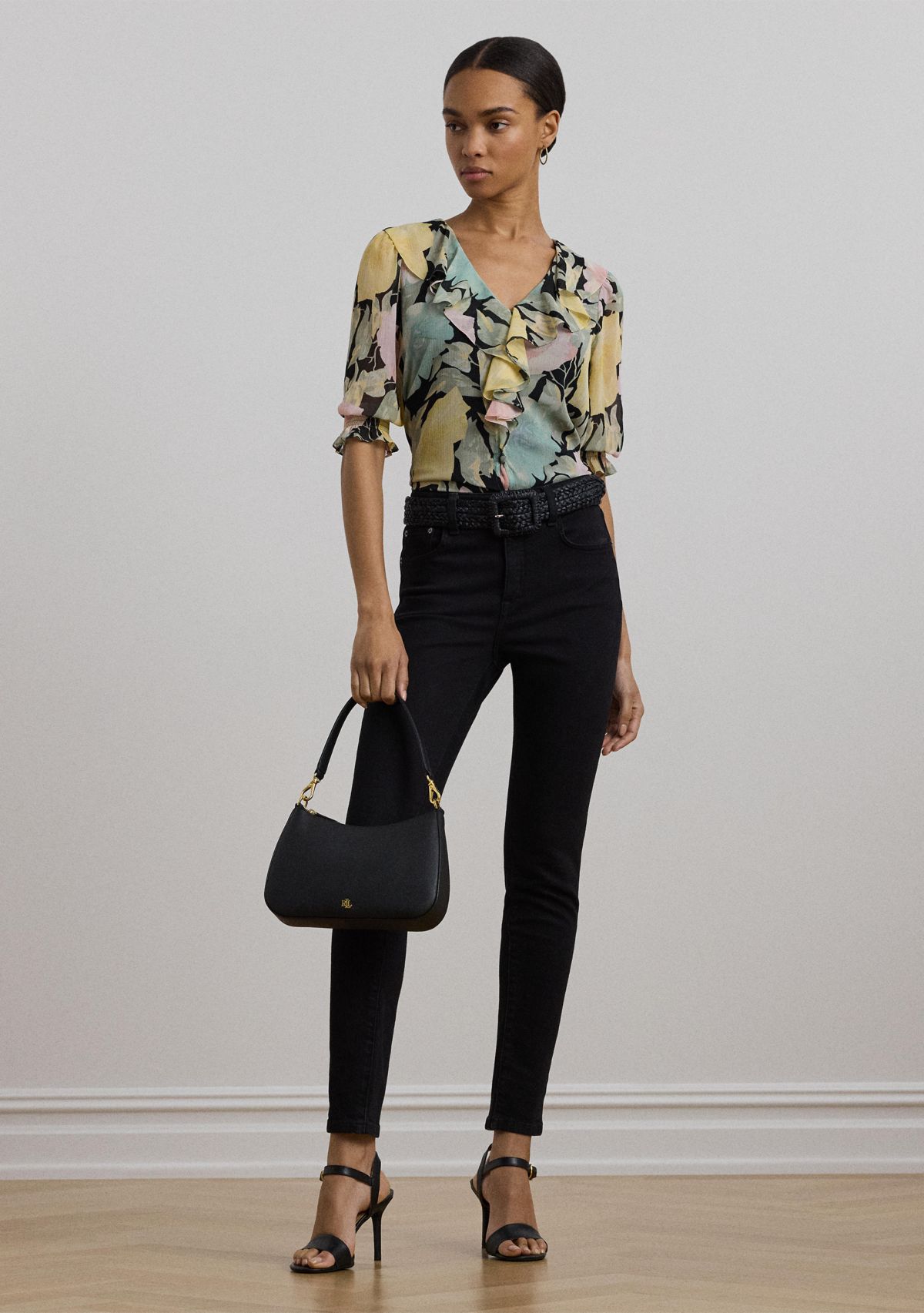 Floral Georgette Ruffle Trim Blouse