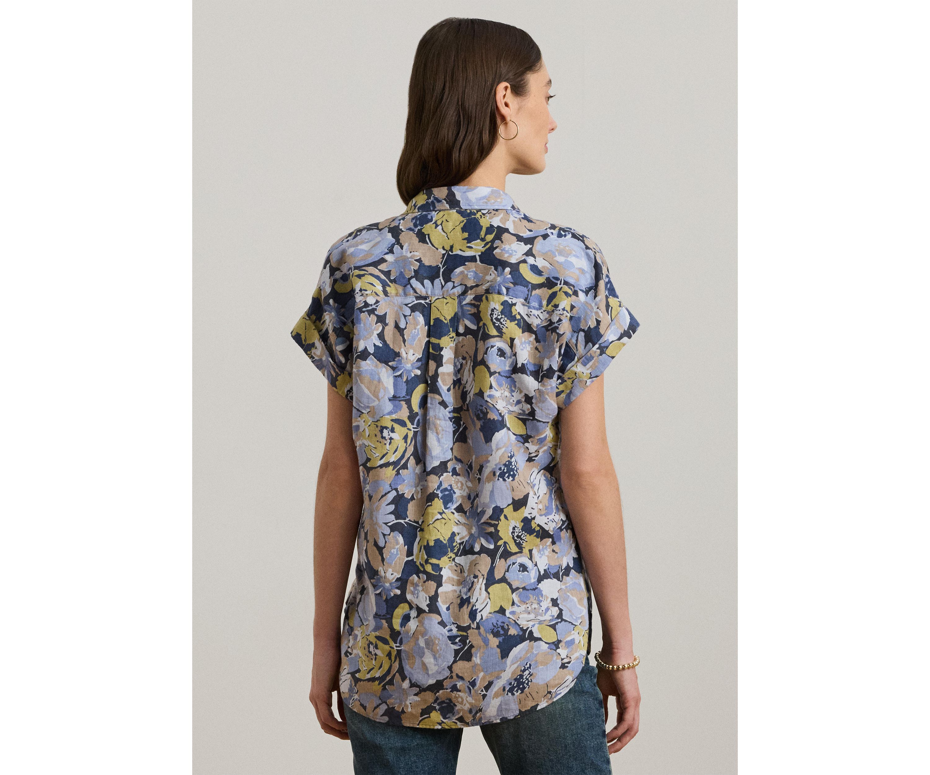 Womens Relaxed Fit Floral Short-Sleeve Shirt