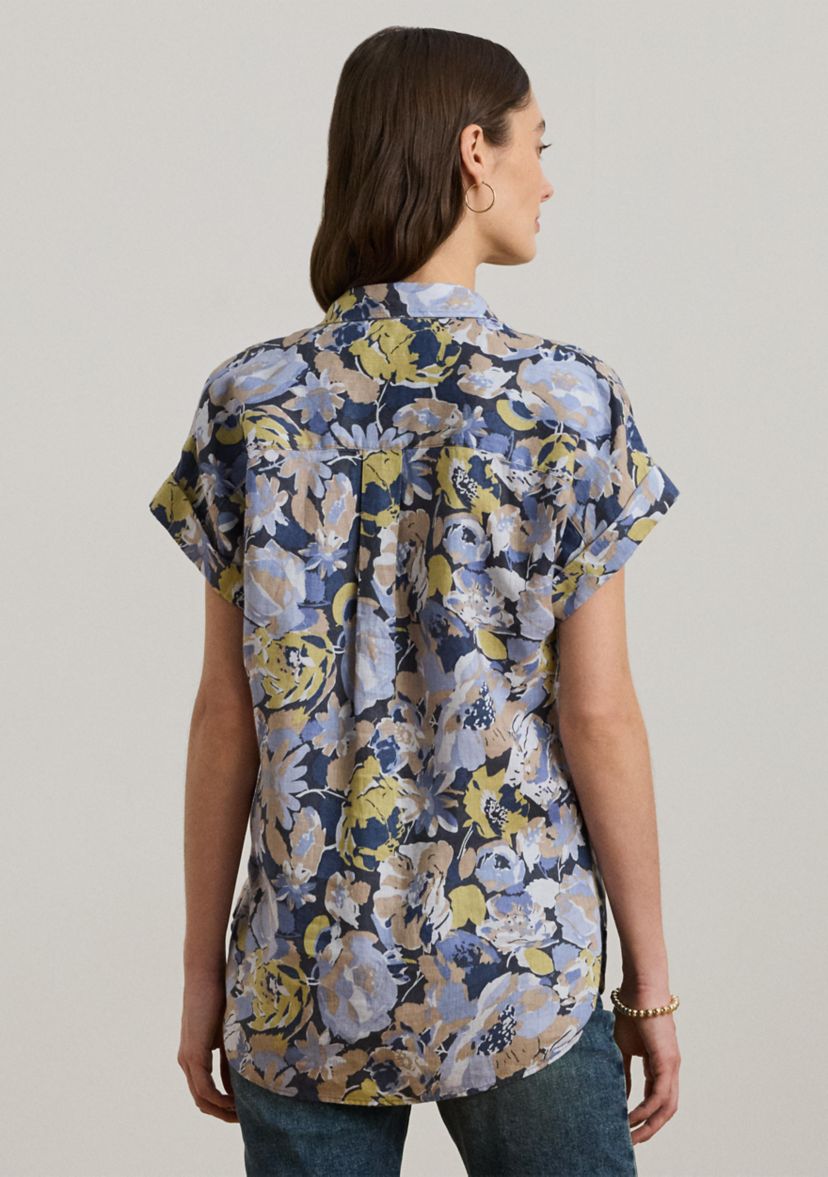 Womens Relaxed Fit Floral Short-Sleeve Shirt