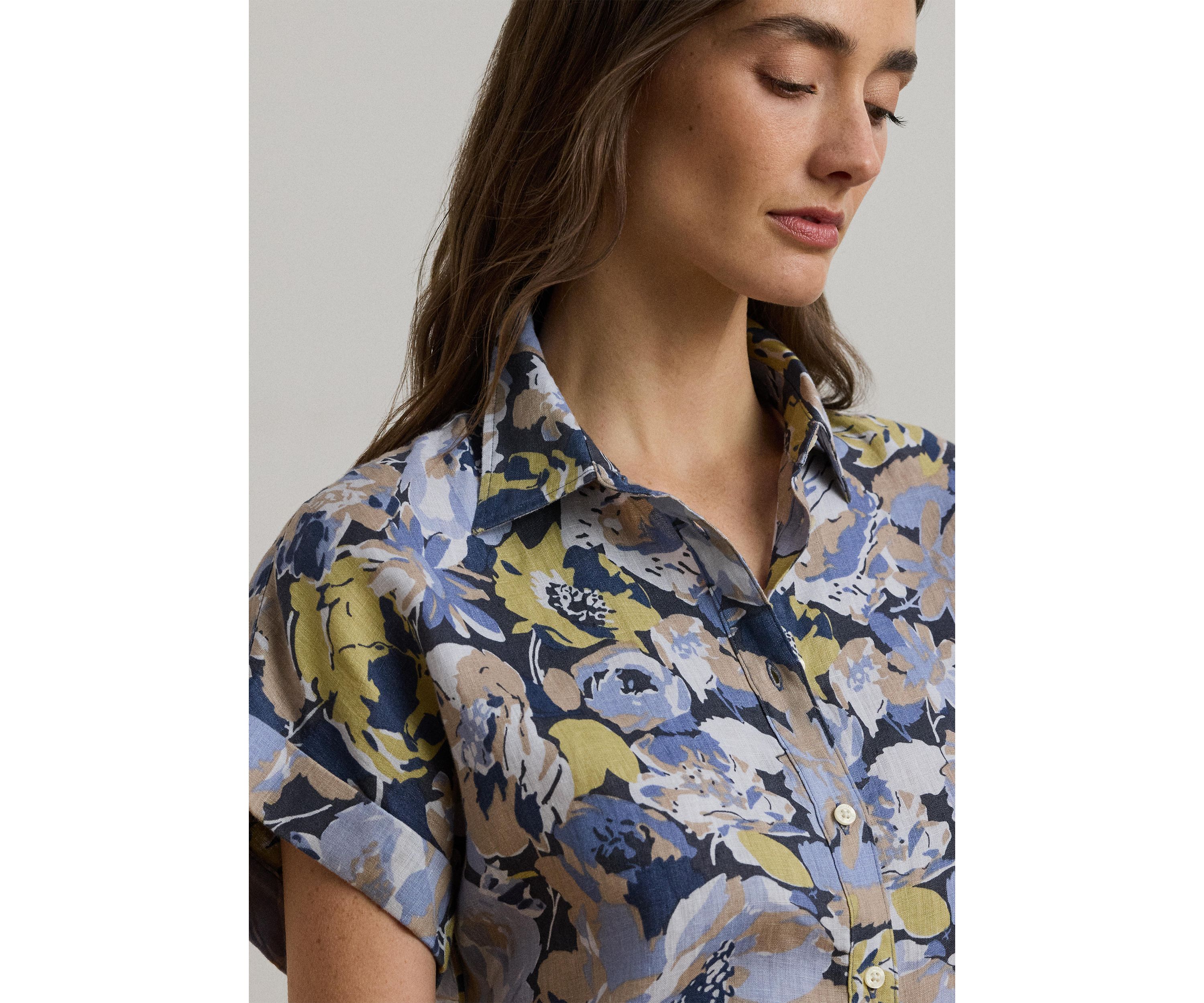 Womens Relaxed Fit Floral Short-Sleeve Shirt