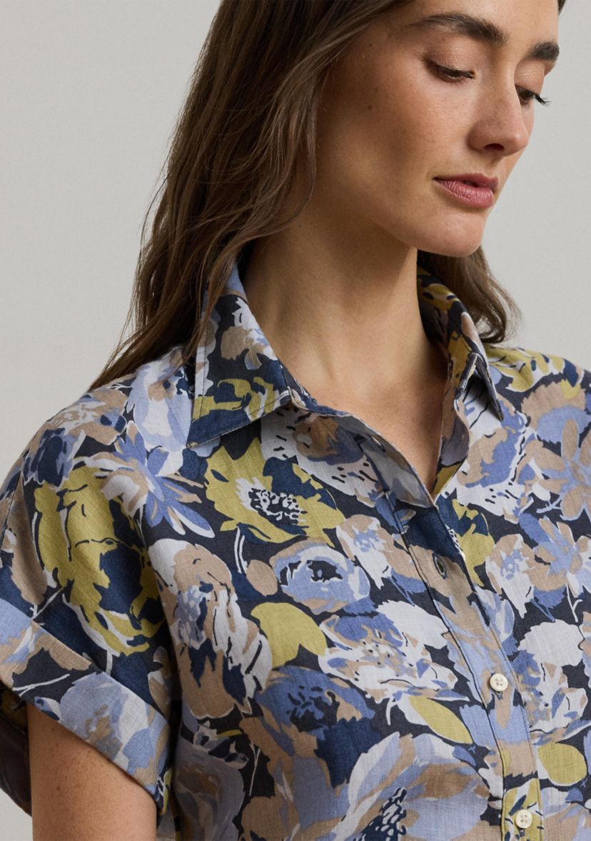 Womens Relaxed Fit Floral Short-Sleeve Shirt