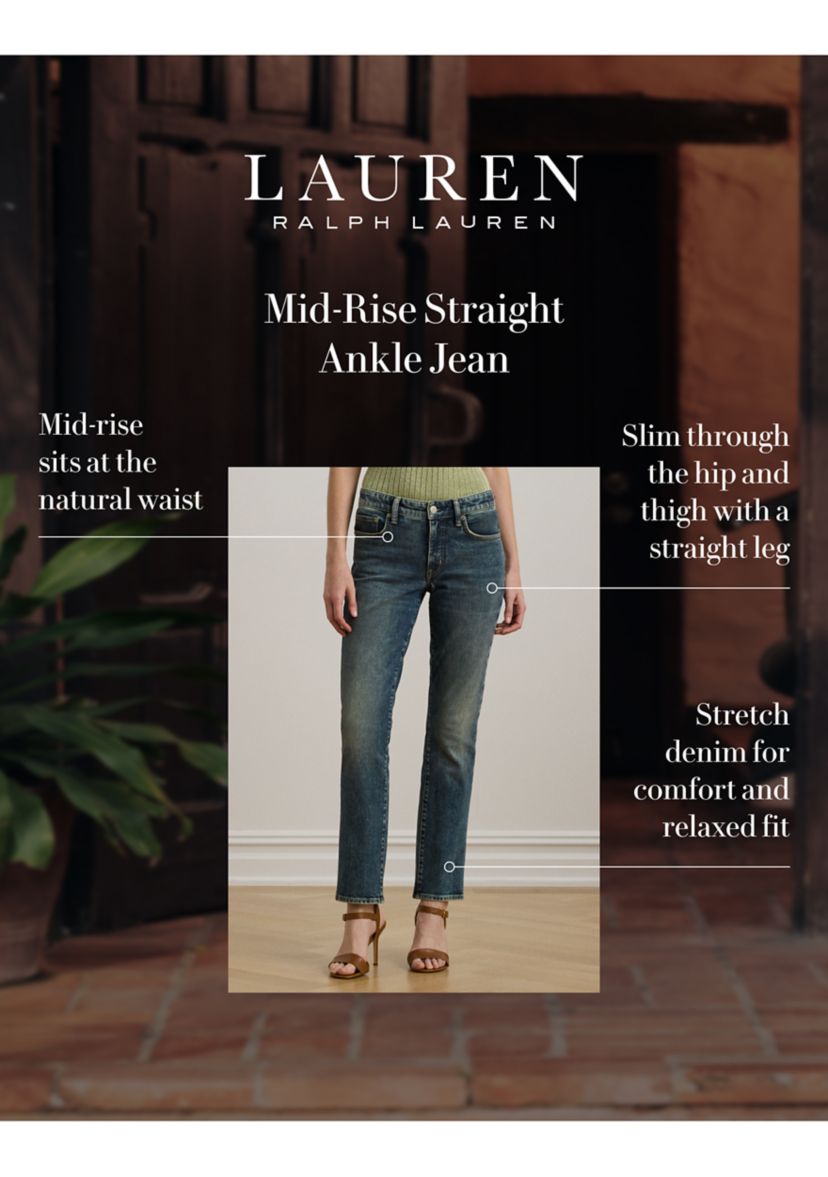 Womens Mid-Rise Straight Ankle Jeans