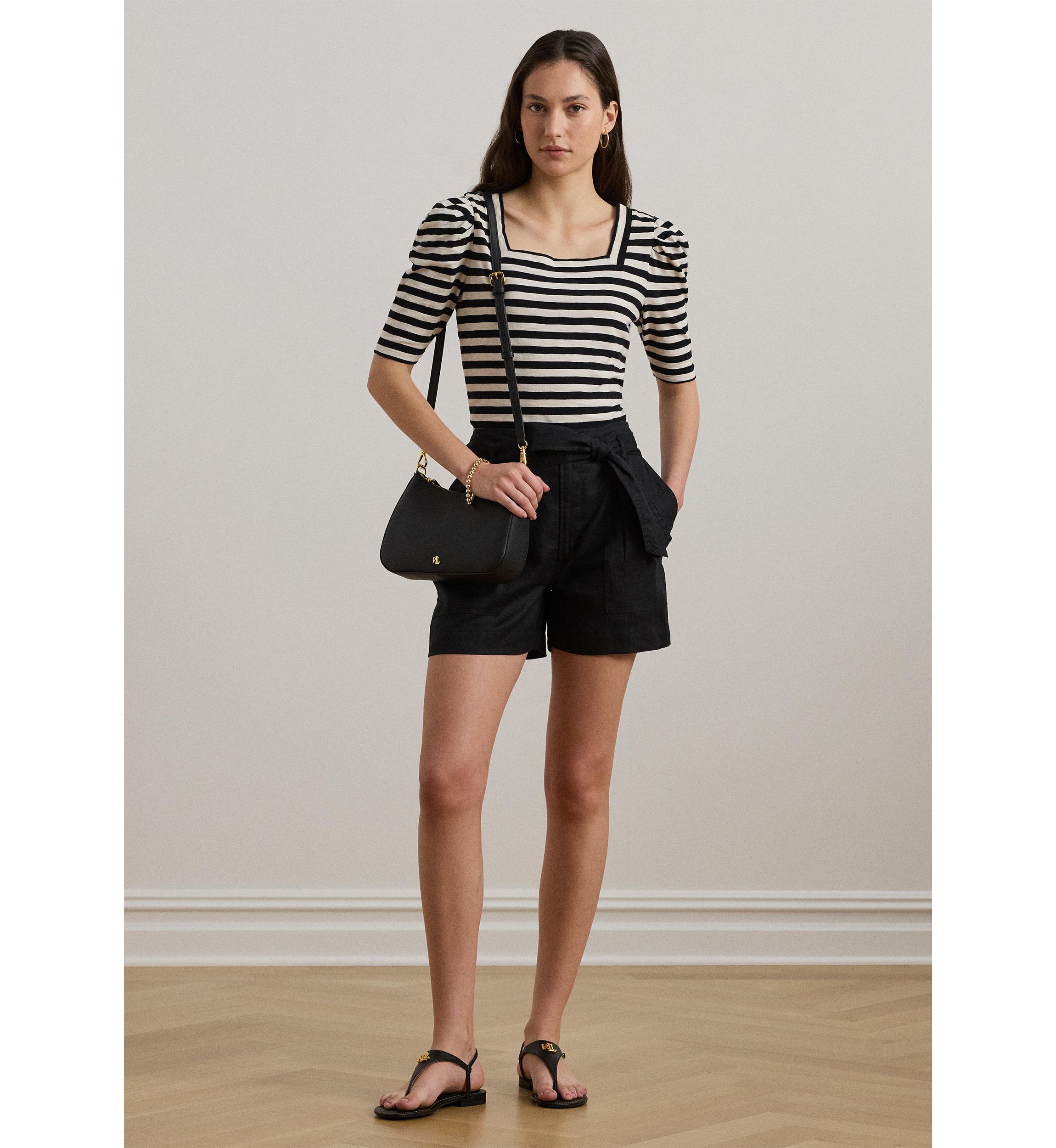 Striped Cotton Jersey Puff Sleeve T-Shirt