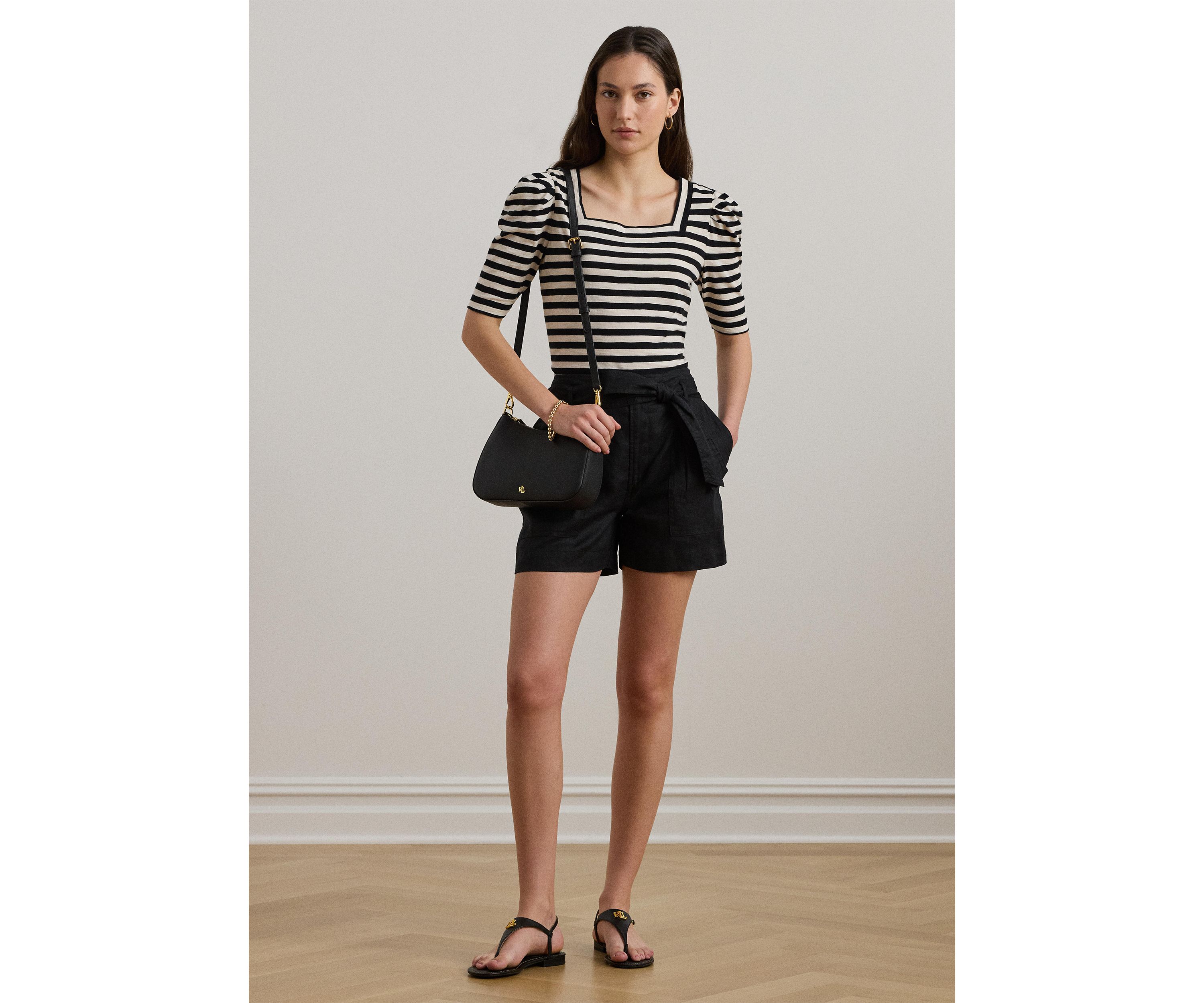 Striped Cotton Jersey Puff Sleeve T-Shirt