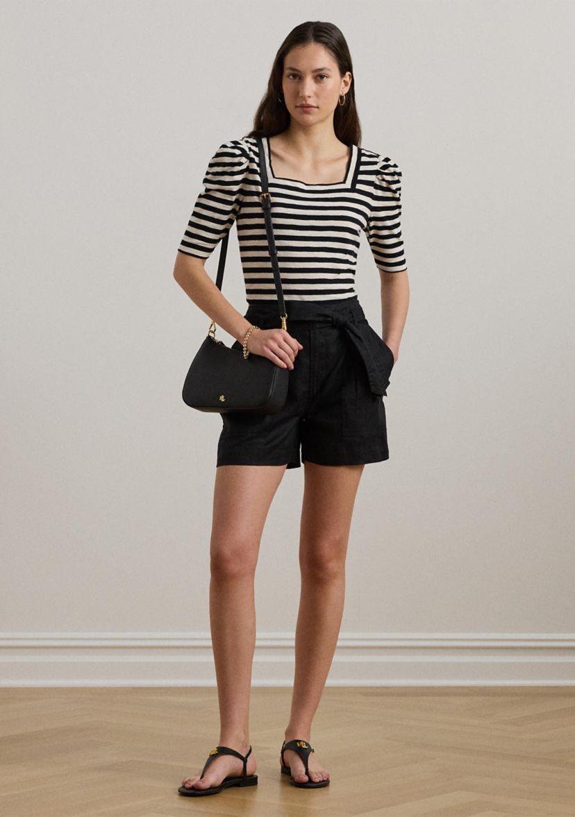 Striped Cotton Jersey Puff Sleeve T-Shirt
