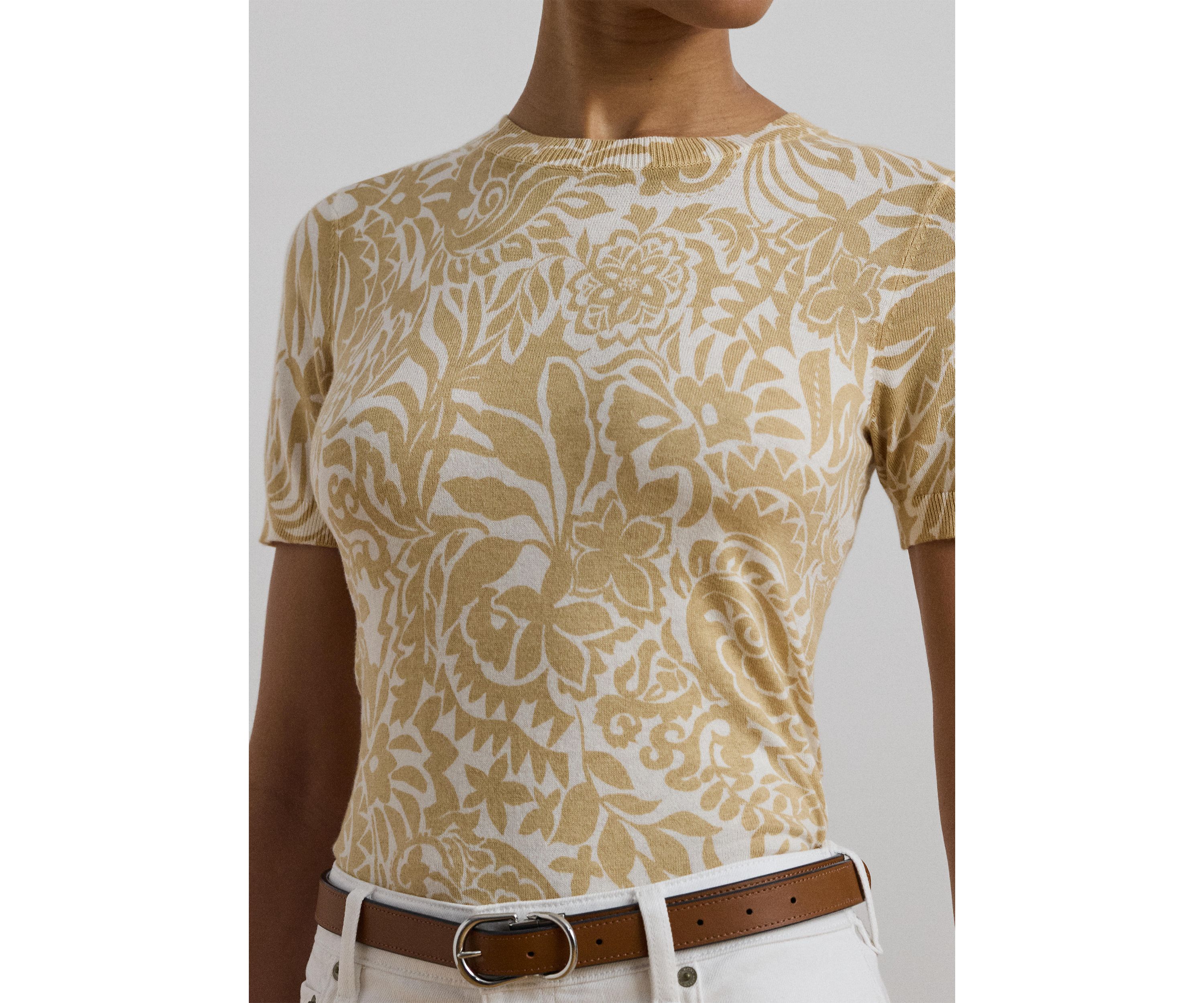 Floral Cotton Blend Short Sleeve Sweater