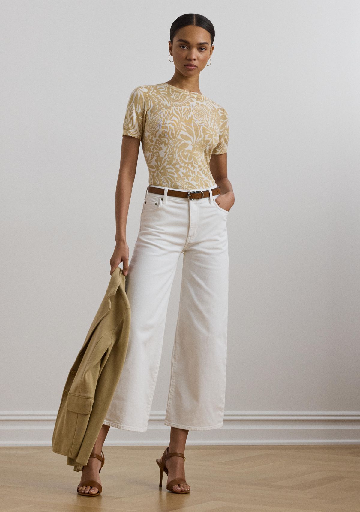 Floral Cotton Blend Short Sleeve Sweater