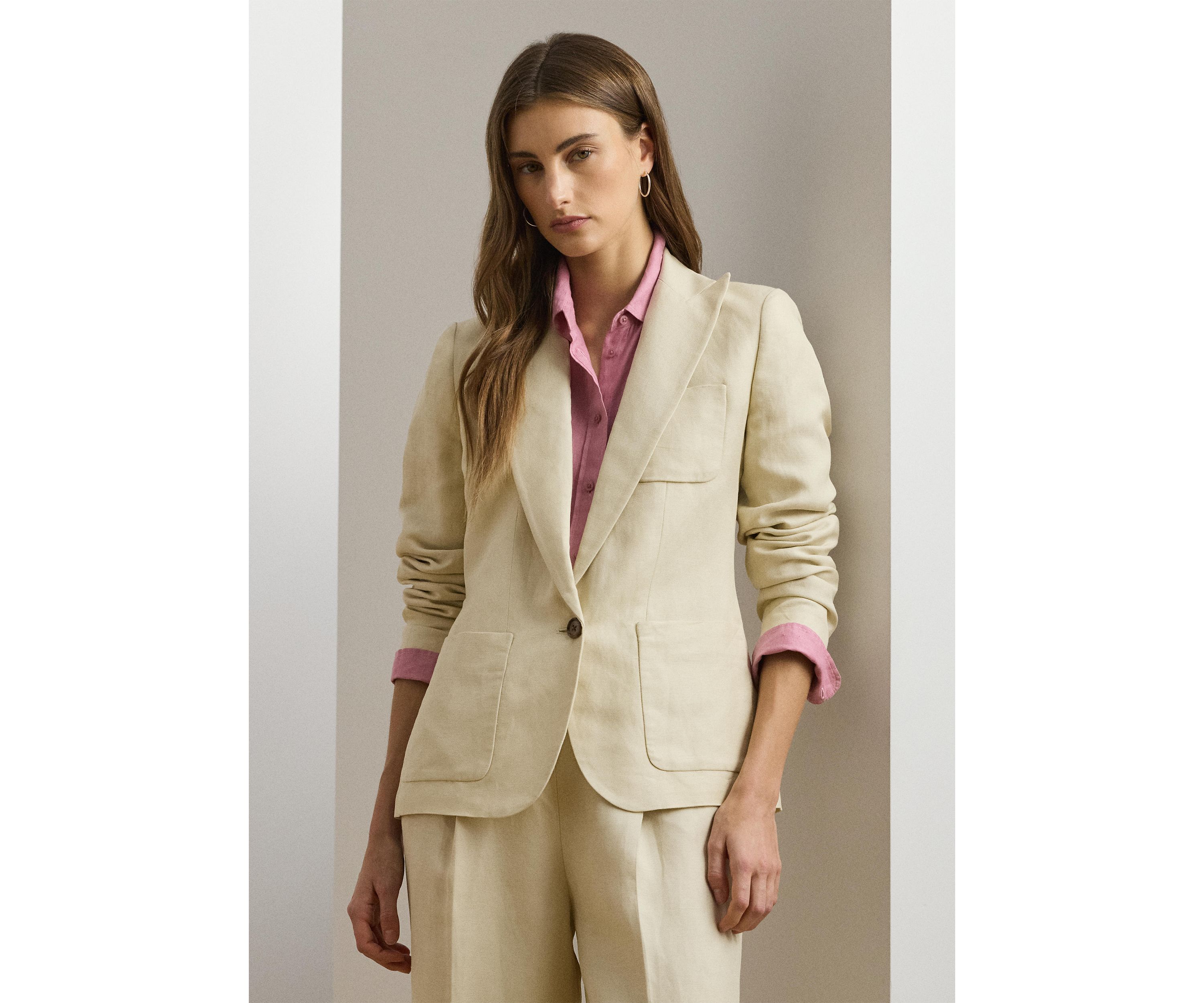 Womens Linen-Blend Twill Blazer