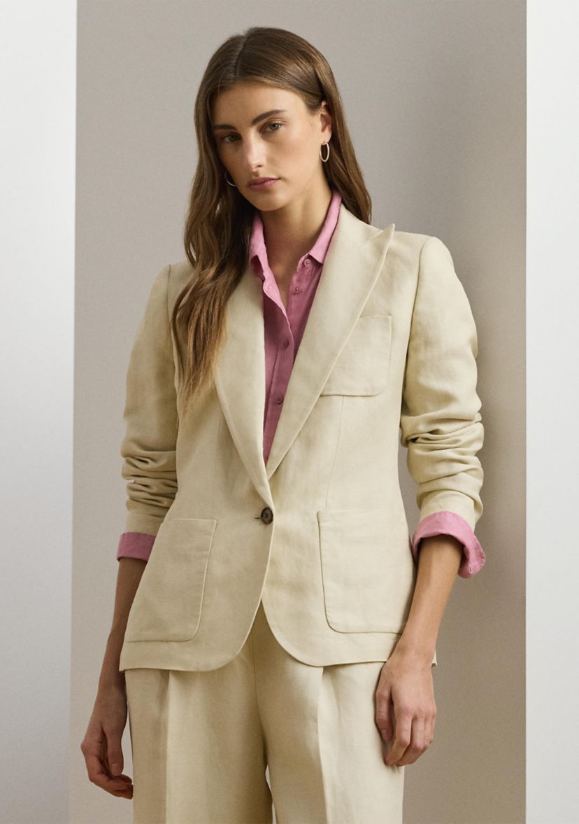 Womens Linen-Blend Twill Blazer
