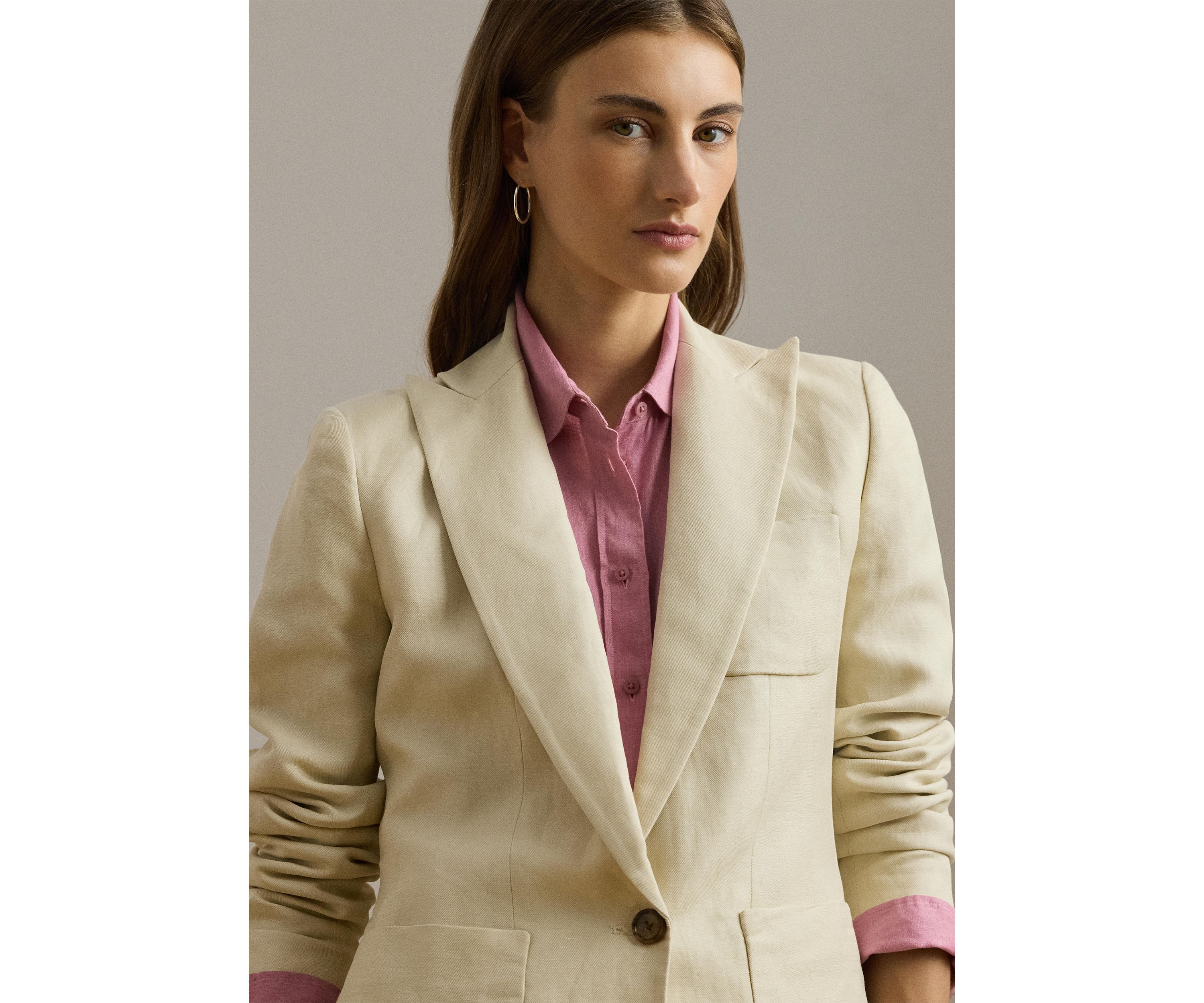 Womens Linen-Blend Twill Blazer