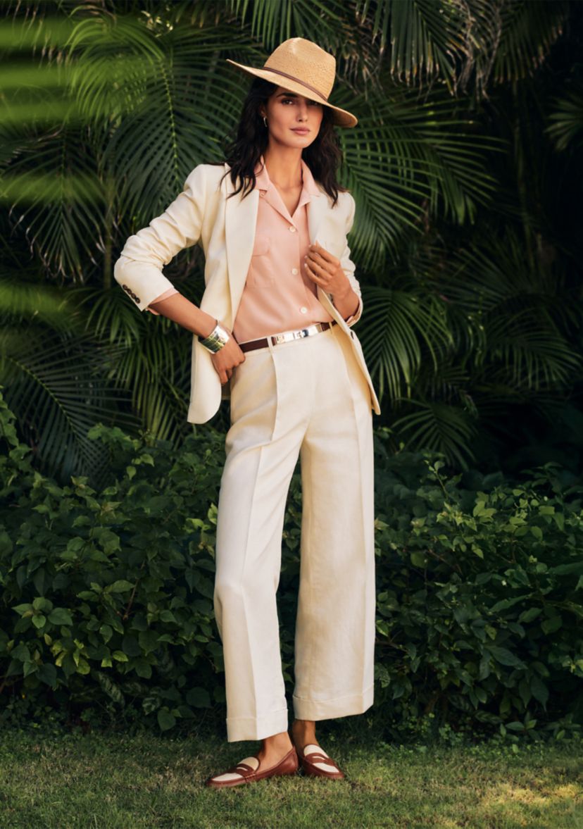 Womens Linen-Blend Twill Blazer