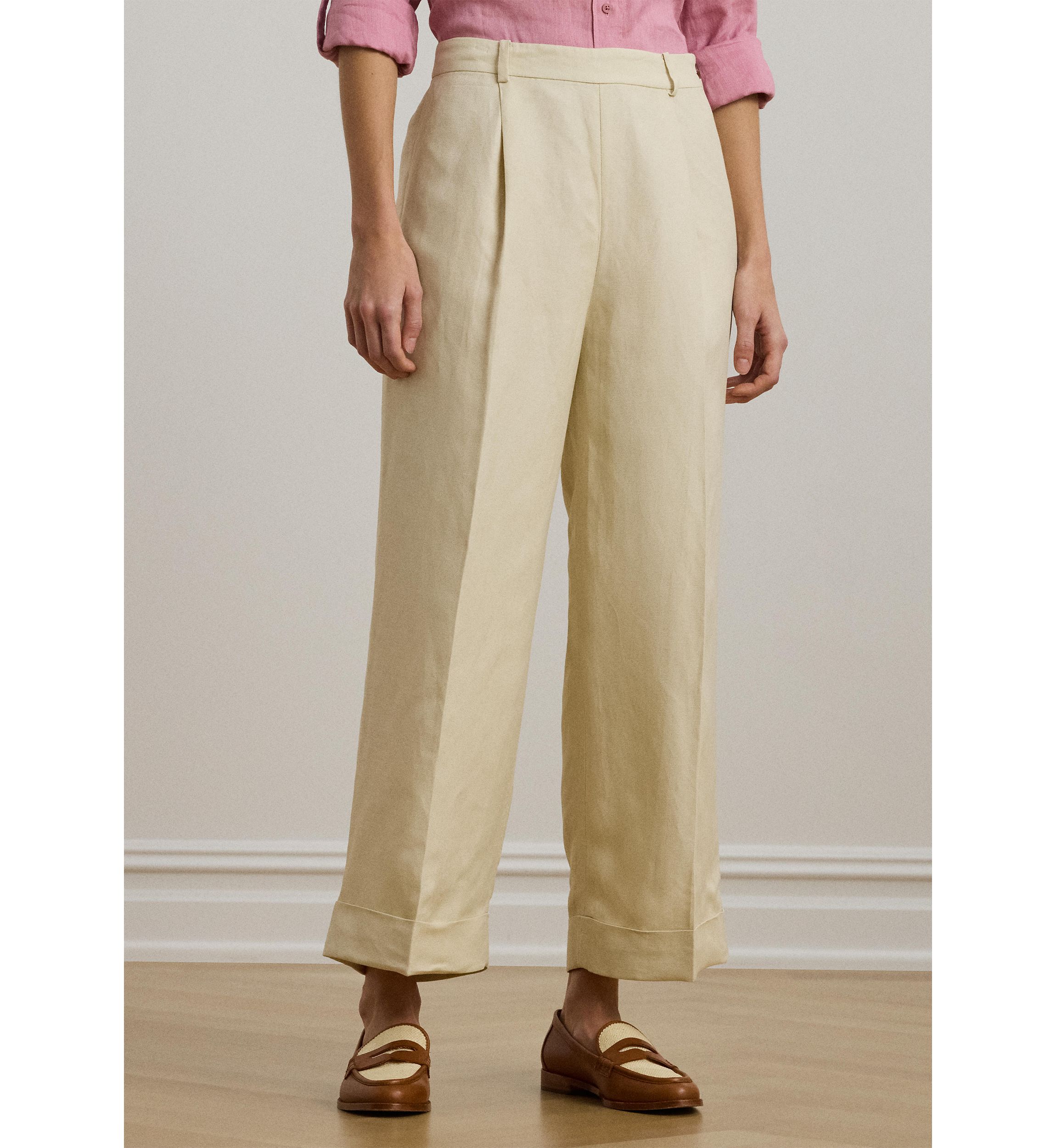 Linen Blend Twill Wide Leg Pants