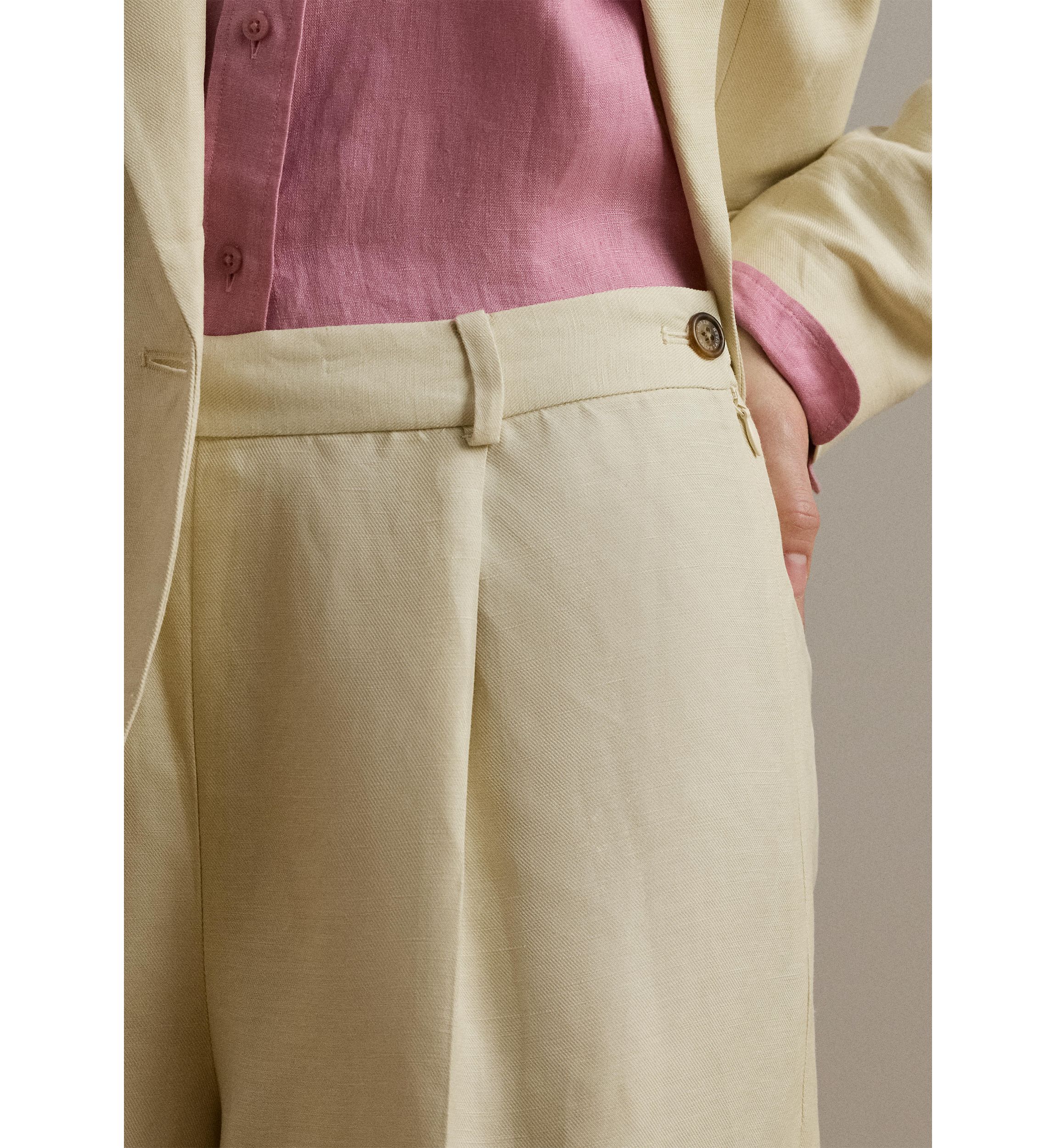 Linen Blend Twill Wide Leg Pants