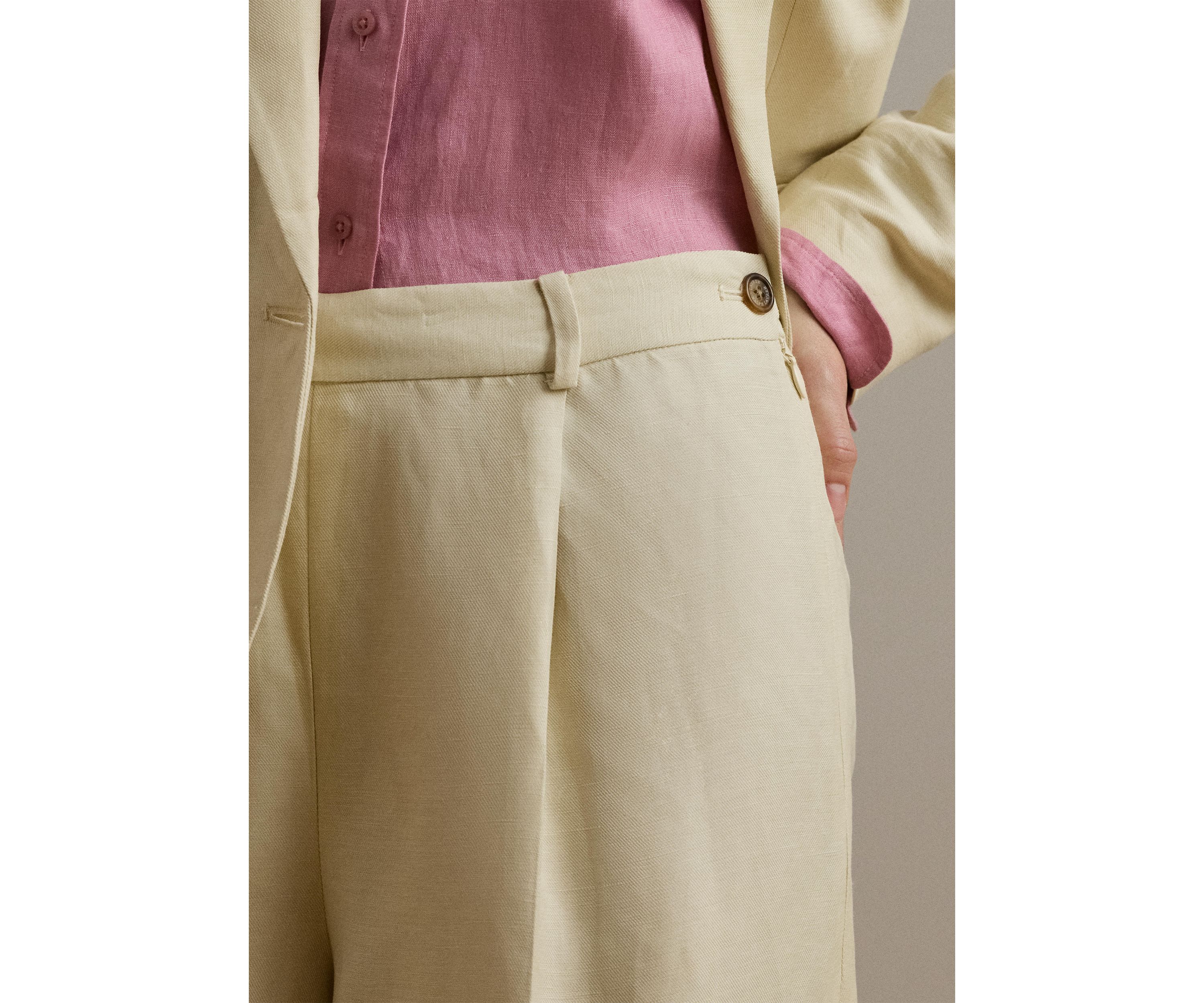 Linen Blend Twill Wide Leg Pants