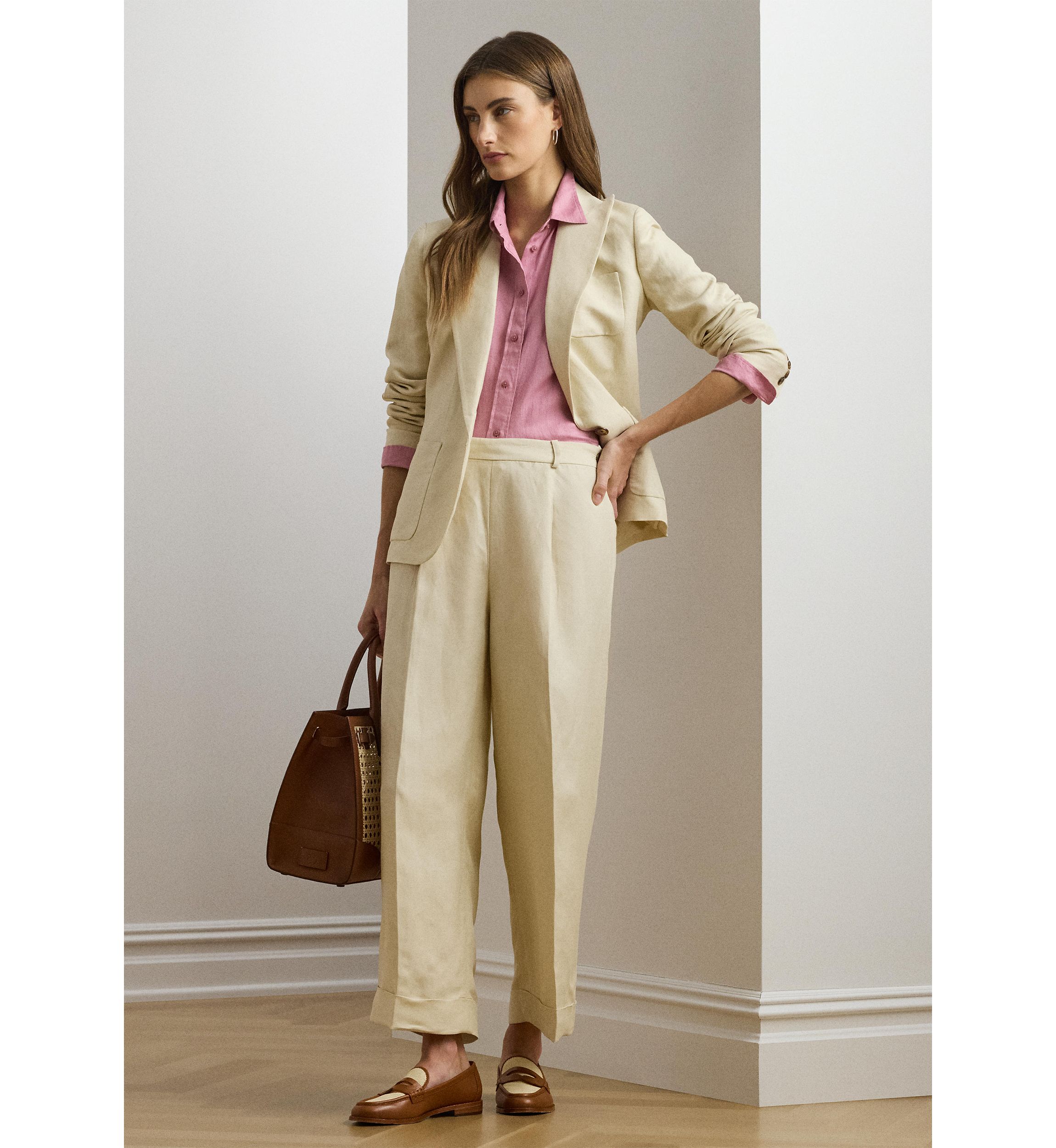 Linen Blend Twill Wide Leg Pants