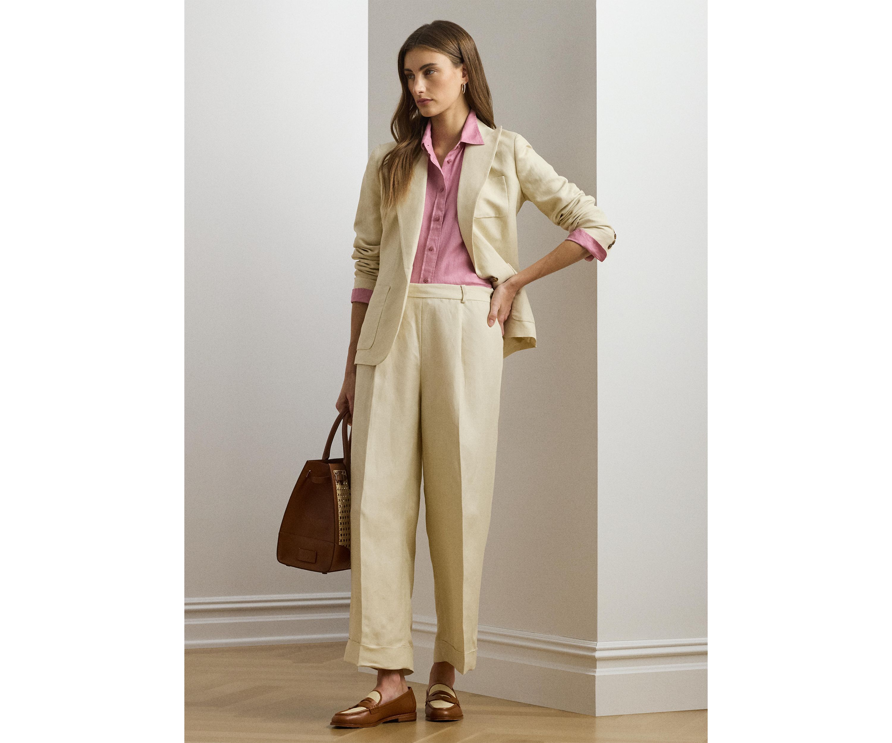 Linen Blend Twill Wide Leg Pants