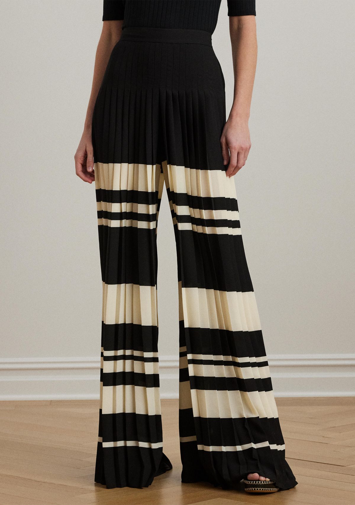 Striped Pleated Georgette Wide Leg Pants
