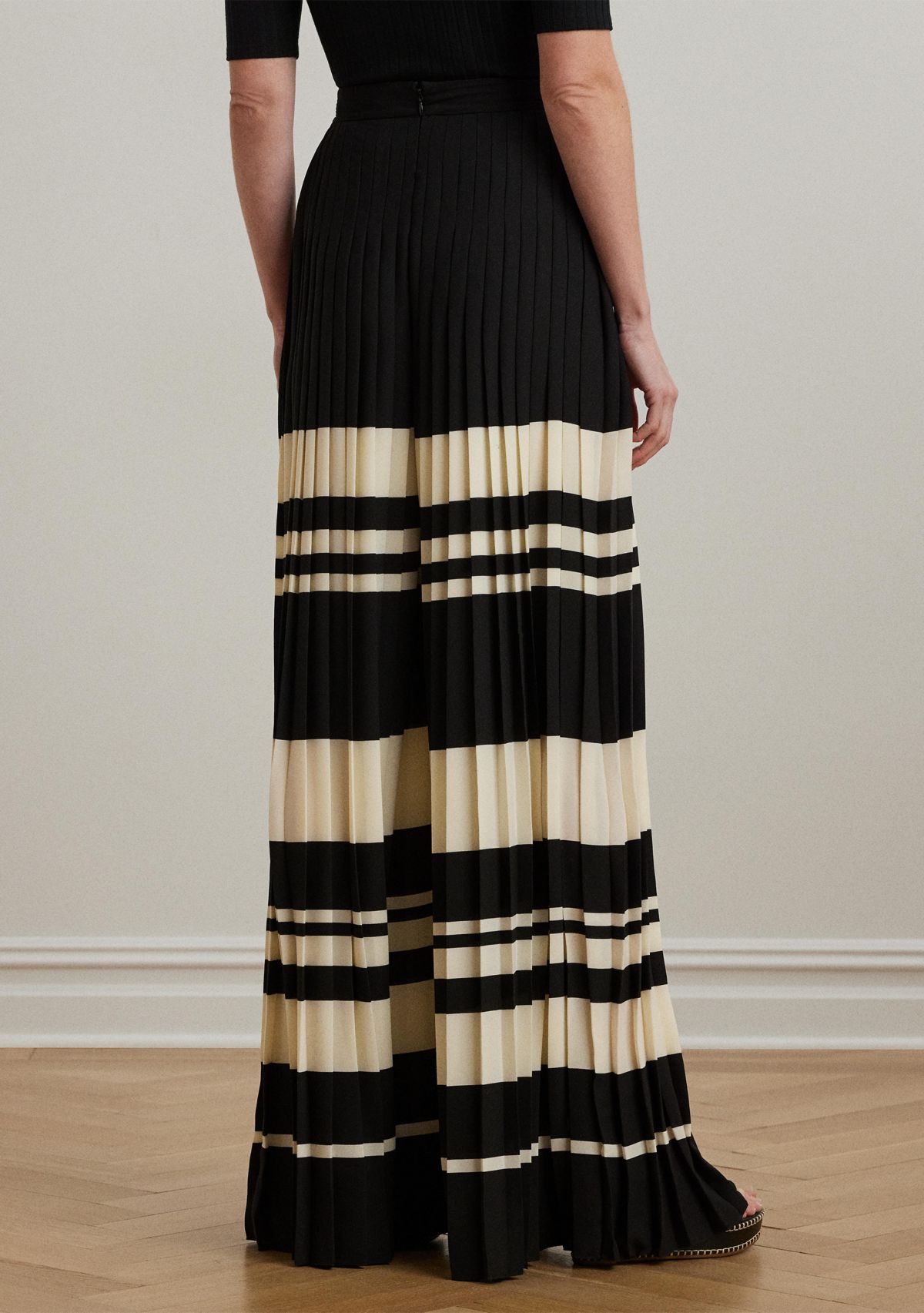 Striped Pleated Georgette Wide Leg Pants