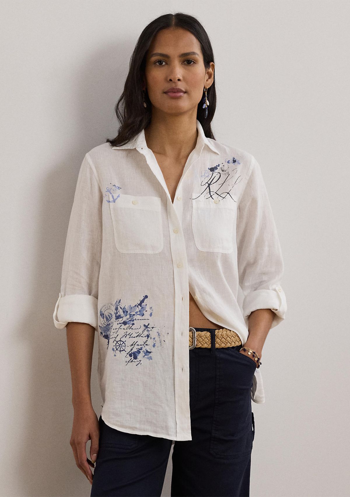 Relaxed Fit Print Roll Tab Sleeve Shirt